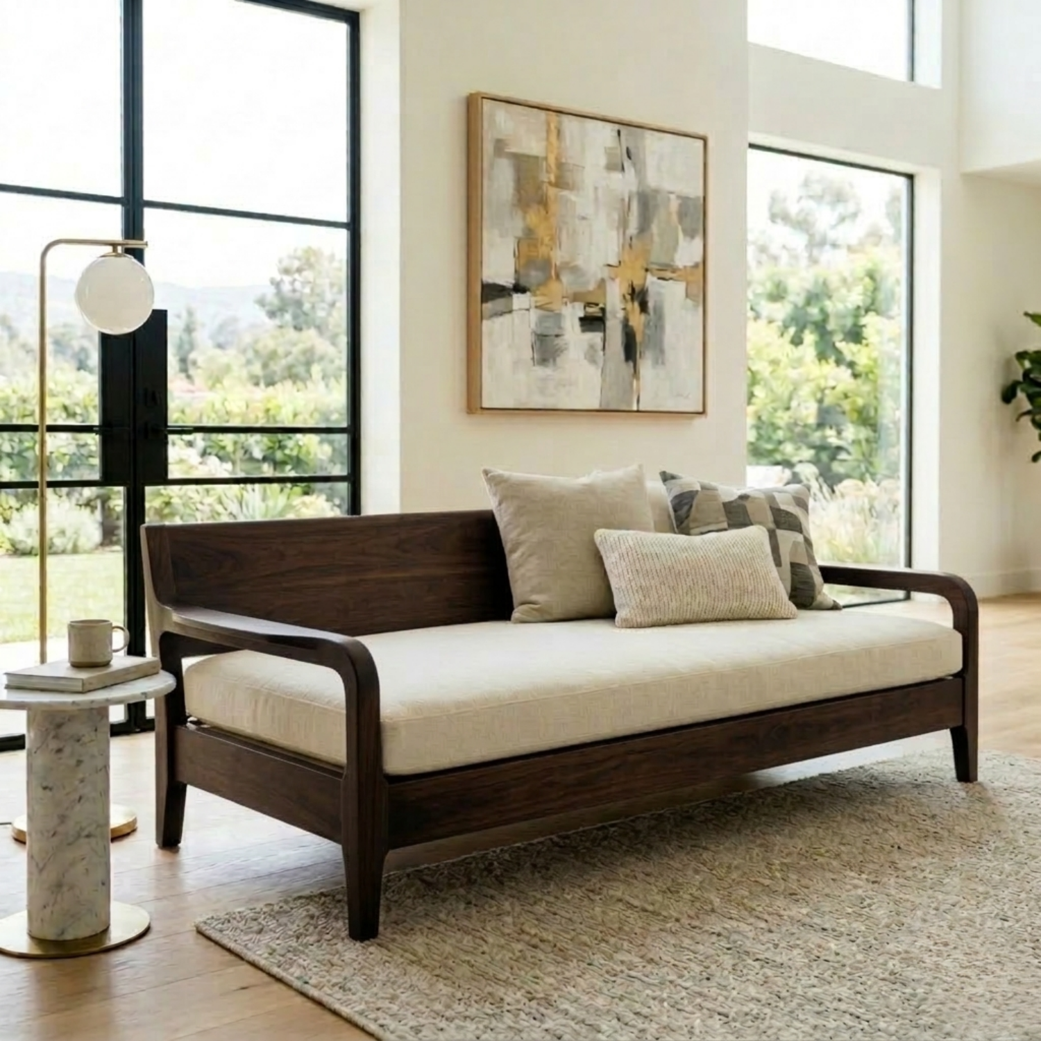 Handcrafted Solid Wood Daybed Frame - Mid-Century Modern Minimalist Sofa Bed