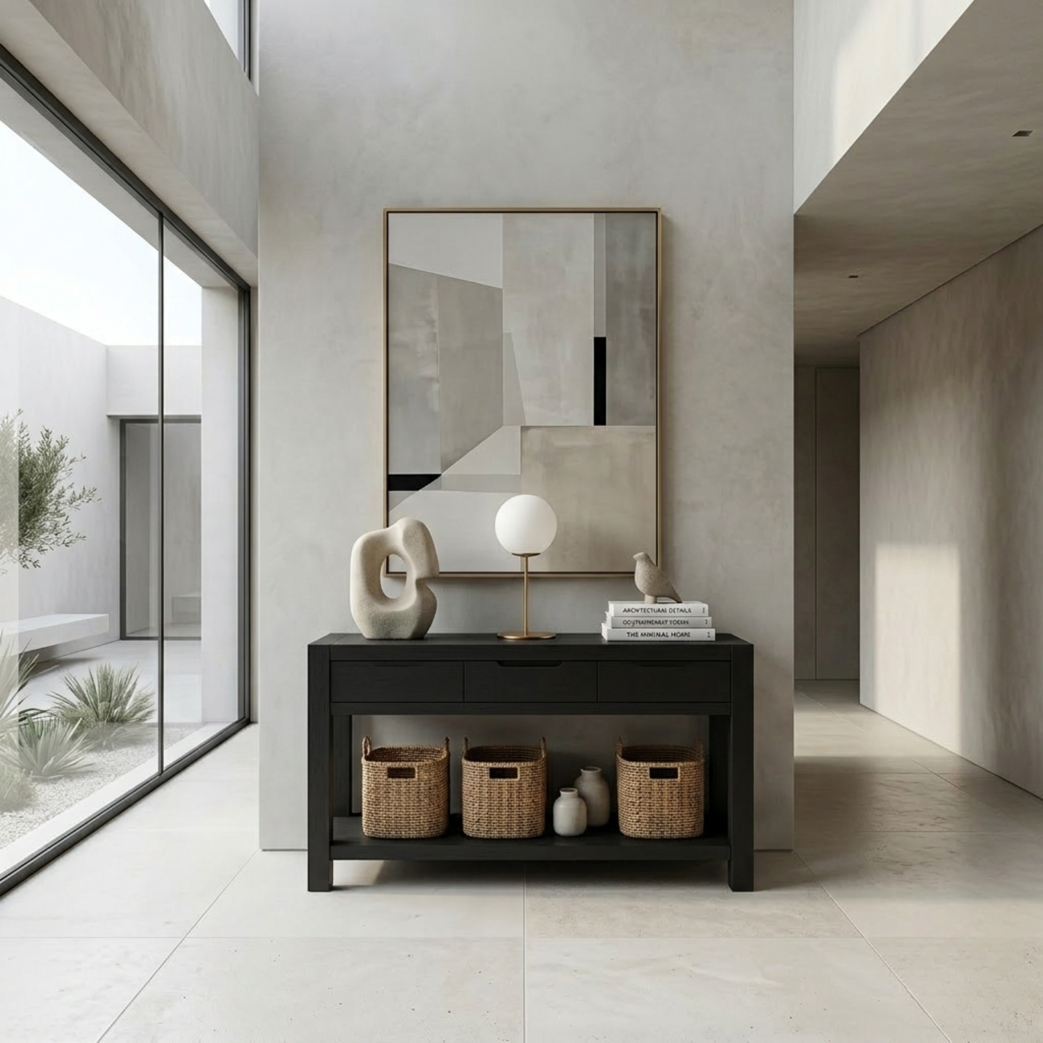 Solid Wood Console Table with Drawers and Shelf – Modern Minimalist Entryway Table