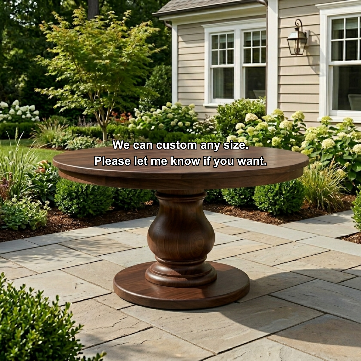 Round Solid Wood Outdoor Dining Table with Classic Turned Pedestal Base