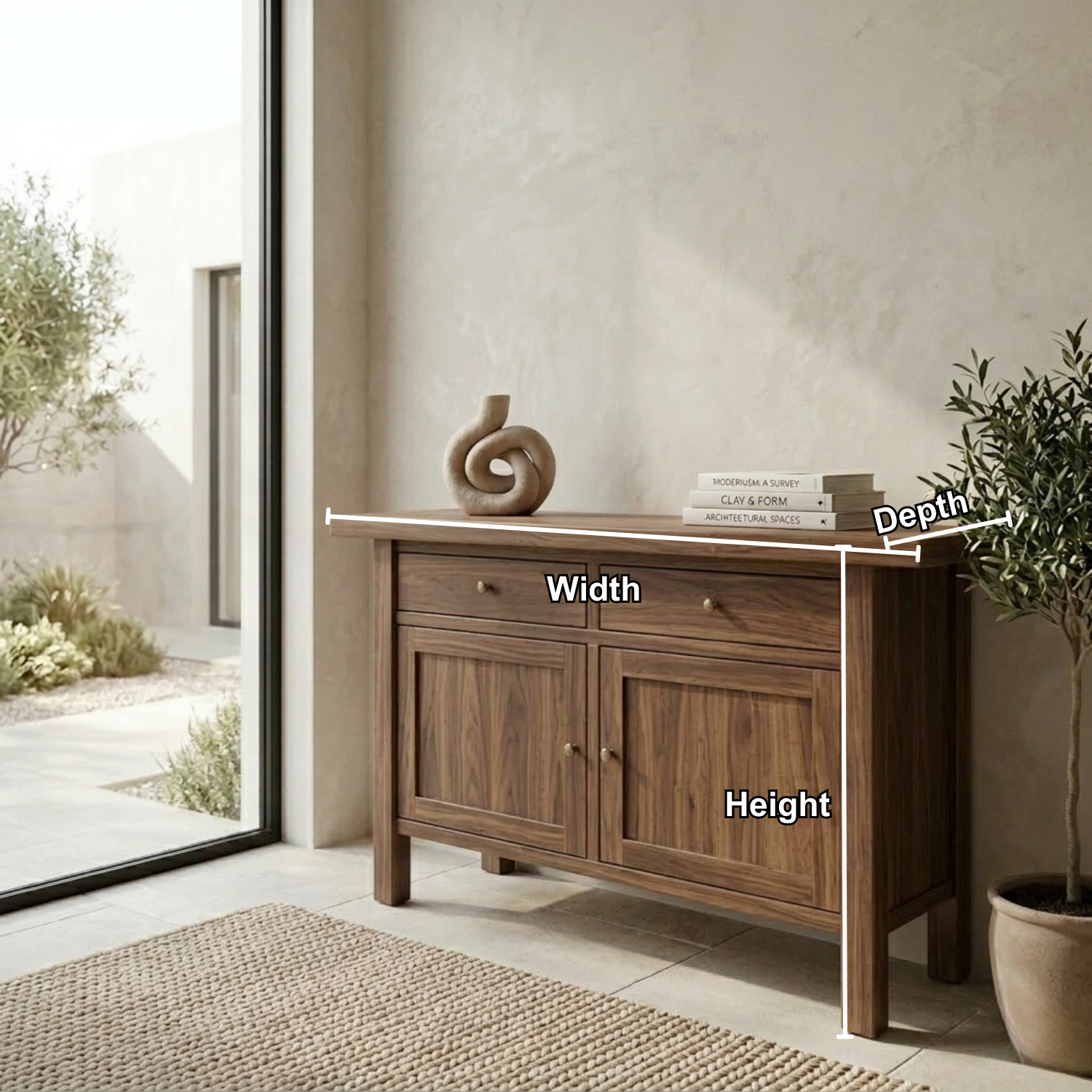 Solid Wood Console Table with Drawers and Cabinet – Classic Modern Entryway Sideboard