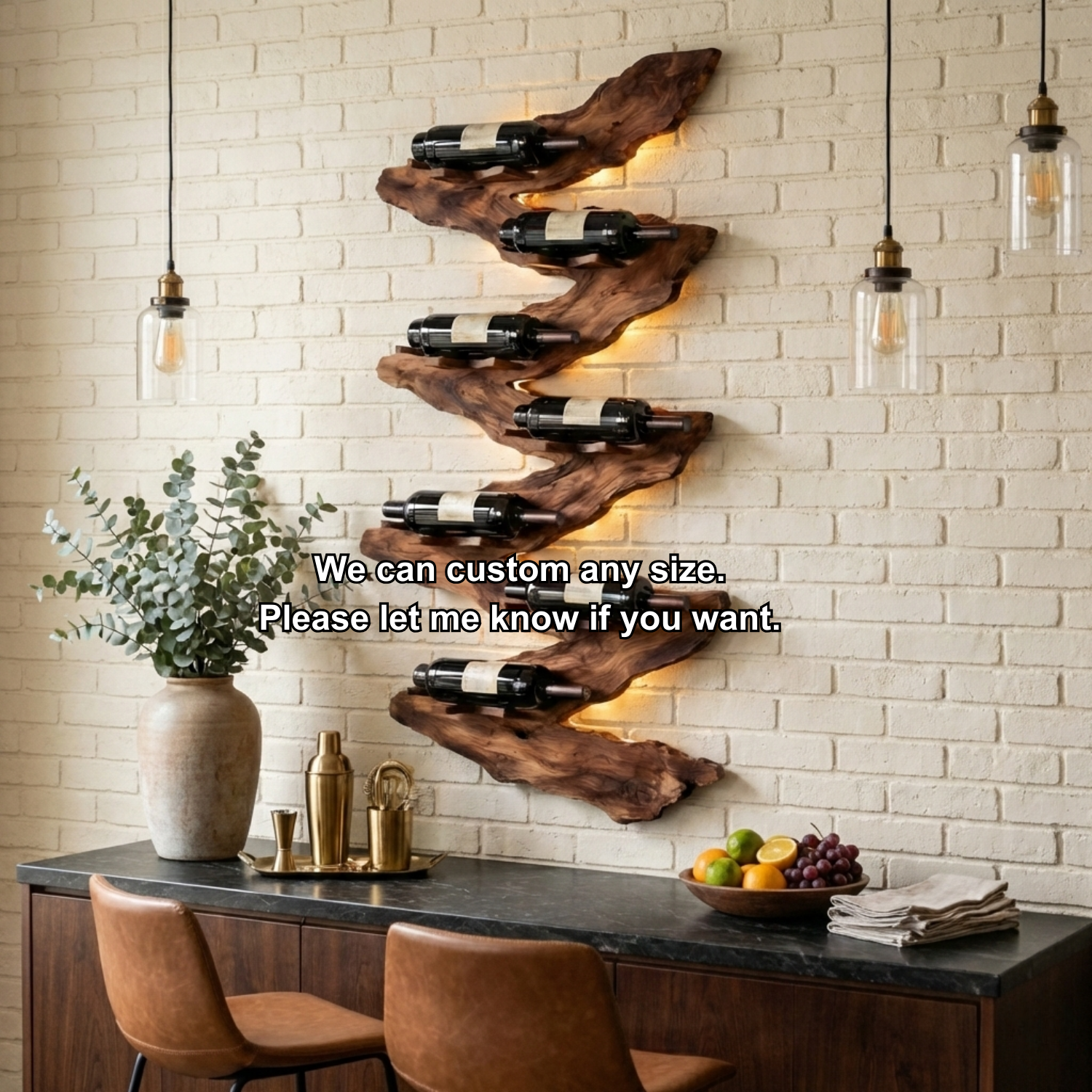 Live Edge Wooden Wine Holder – Sculptural Wall Mounted Wine Rack