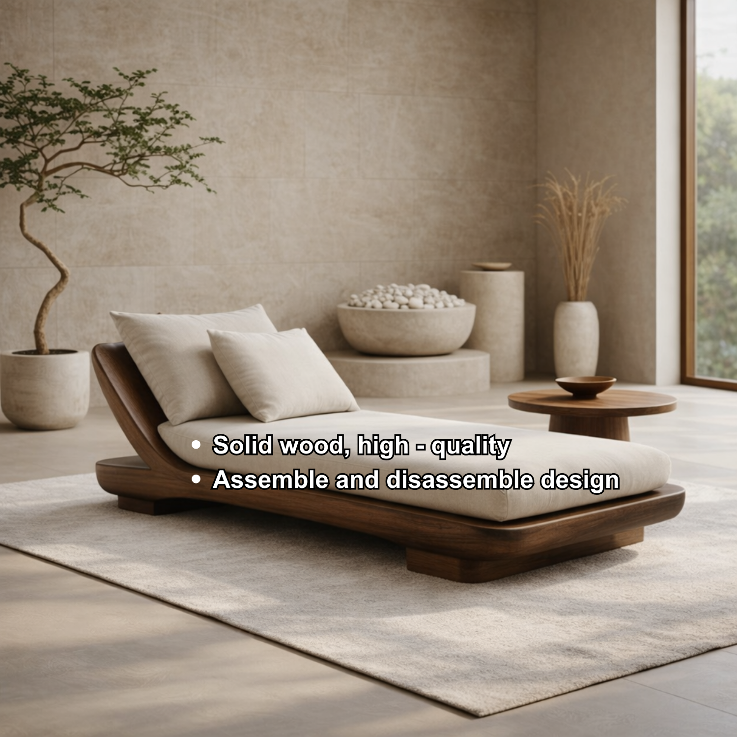Solid Wood Daybed with Curved Frame – Modern Minimalist Lounge Chaise