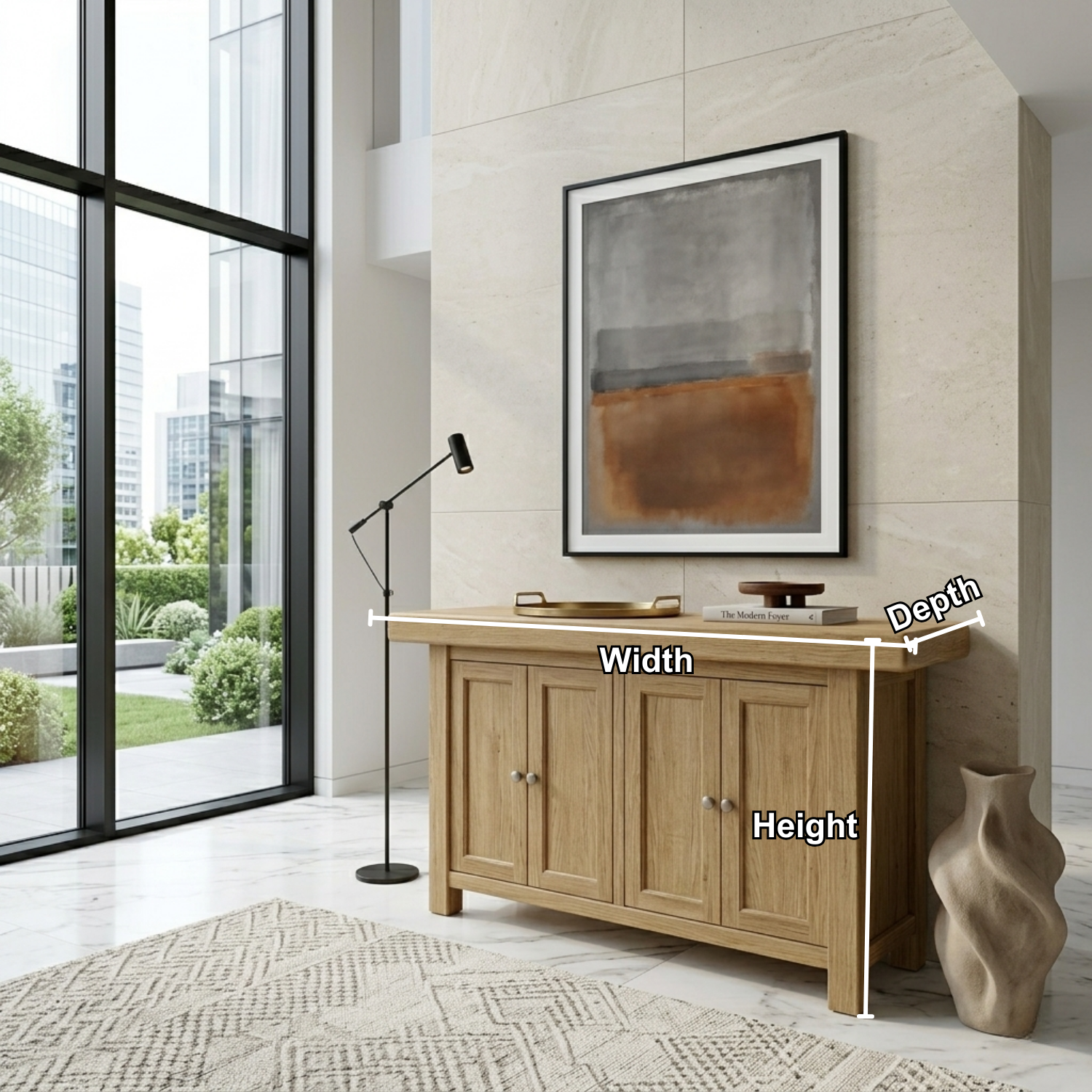 Solid Wood Console Table with Cabinet Doors – Modern Entryway Storage Sideboard