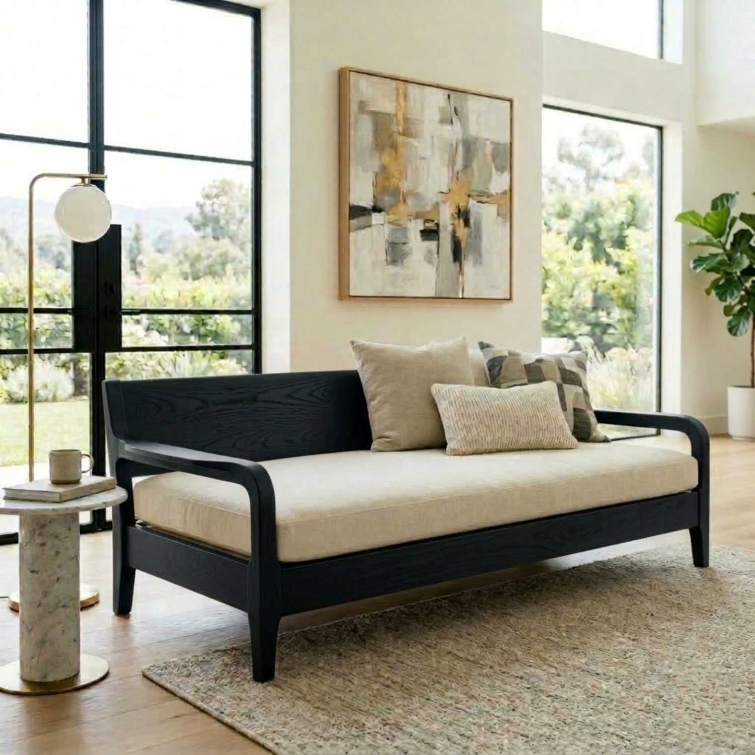 Handcrafted Solid Wood Daybed Frame - Mid-Century Modern Minimalist Sofa Bed