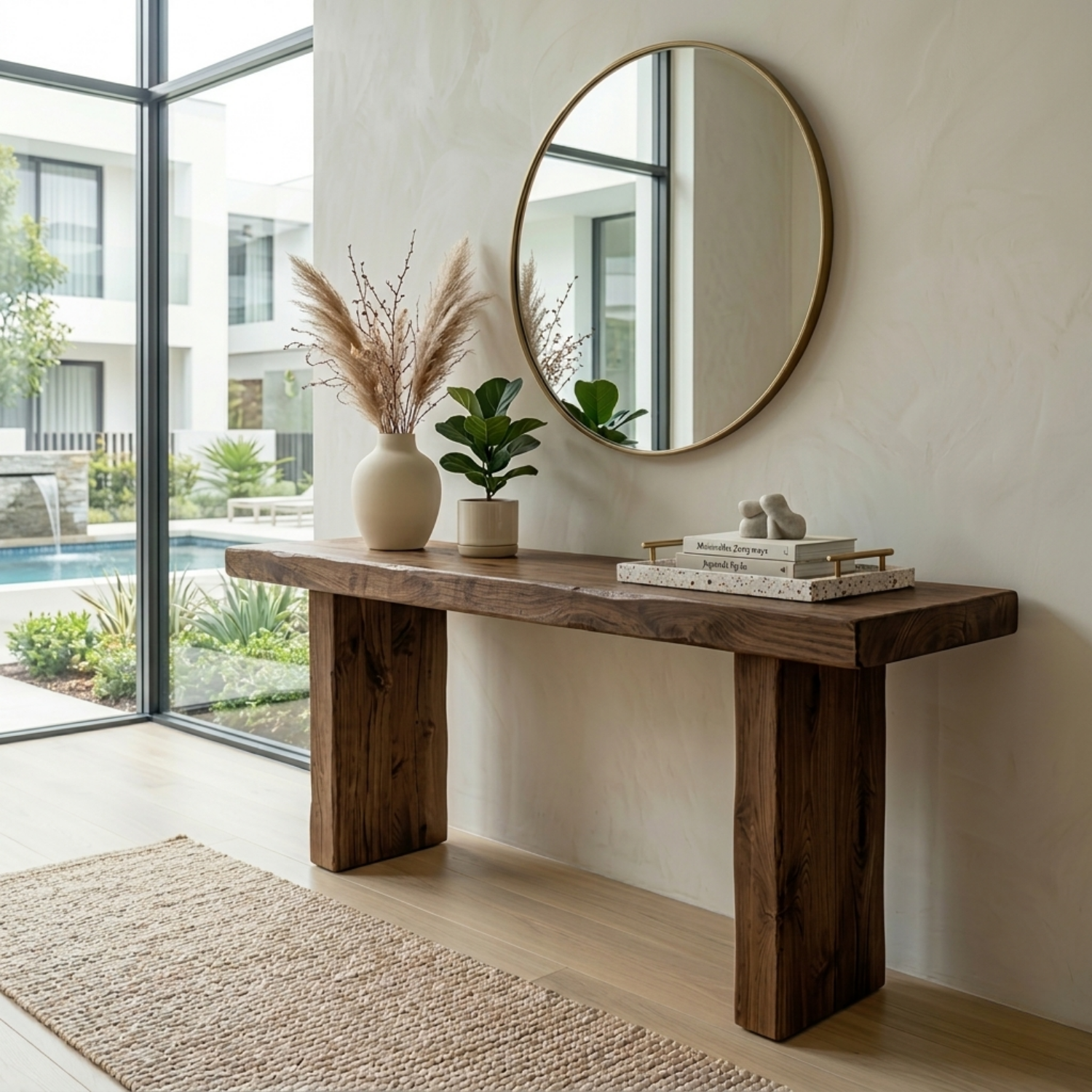 Minimal Solid Wood Console Table with Thick Block Legs – Modern Rustic Entryway Table