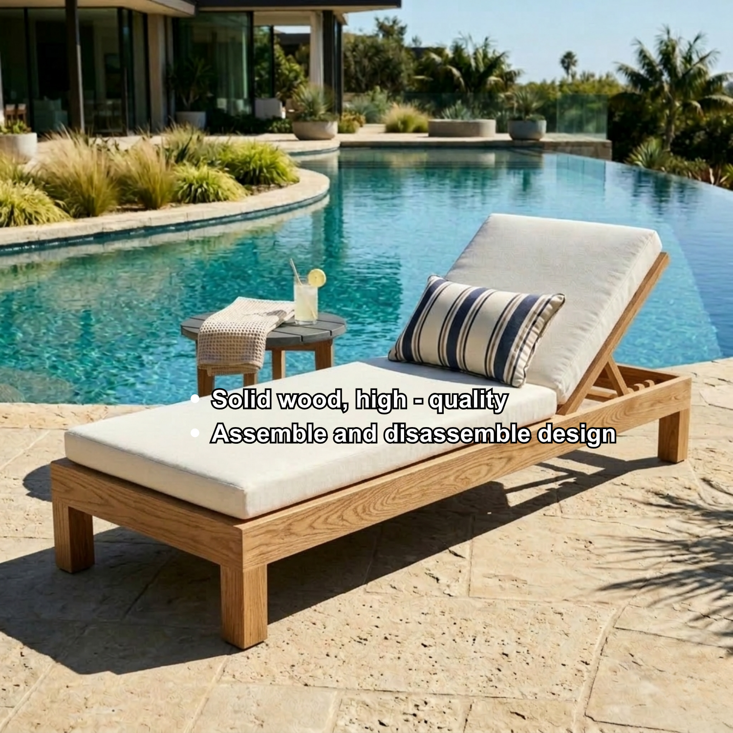 Handcrafted Solid Wood Outdoor Chaise Lounge - Adjustable Reclining Sun Lounger Frame