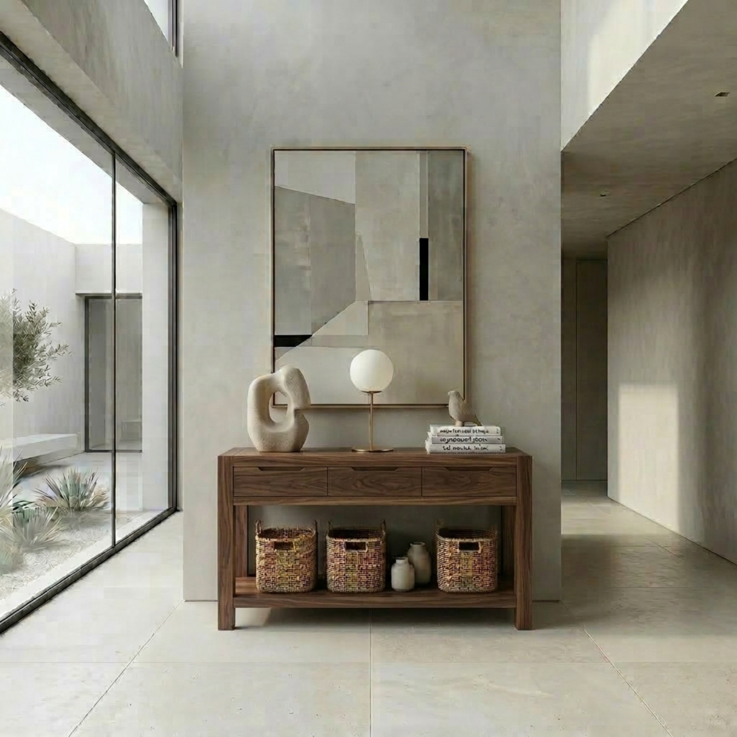 Solid Wood Console Table with Drawers and Shelf – Modern Minimalist Entryway Table