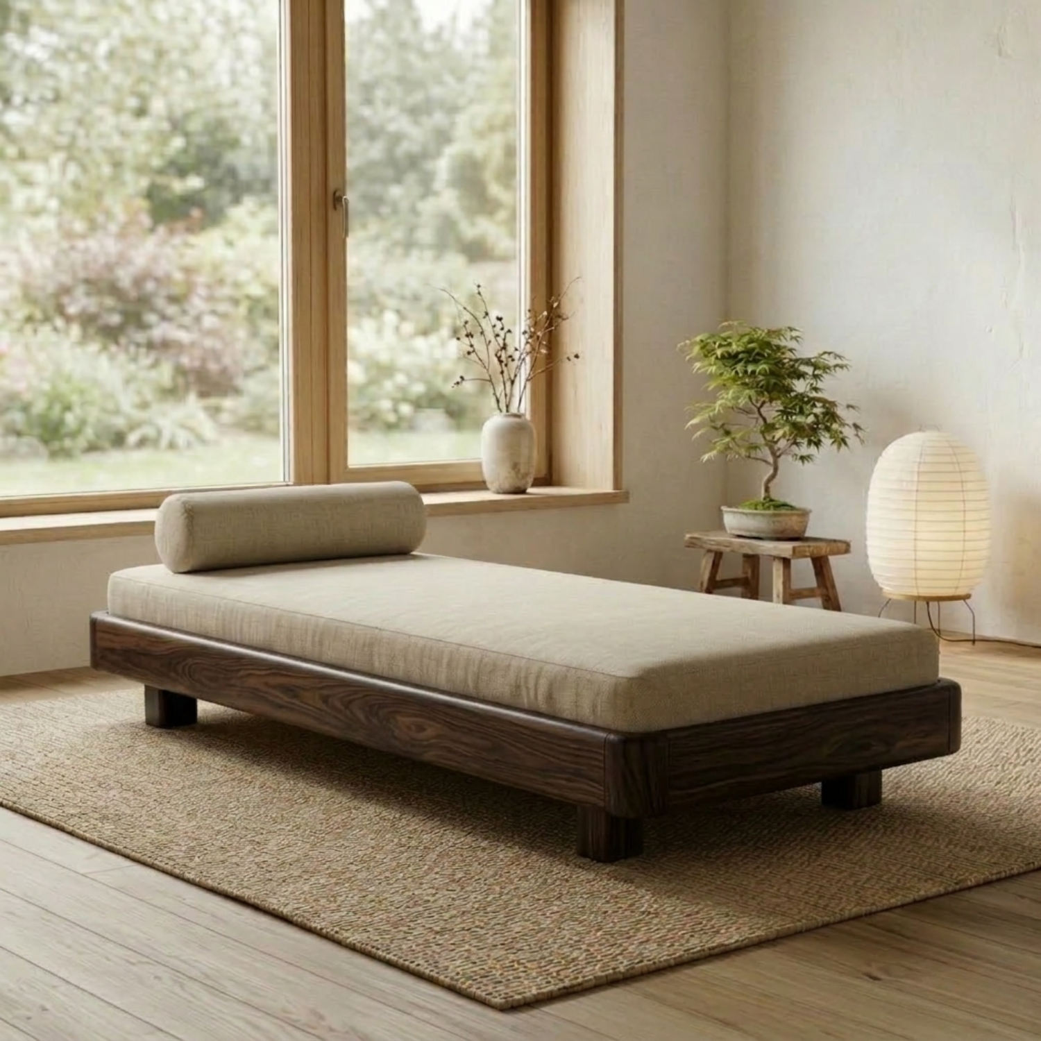 Handcrafted Japandi Solid Wood Daybed Frame - Low Profile Minimalist Bed