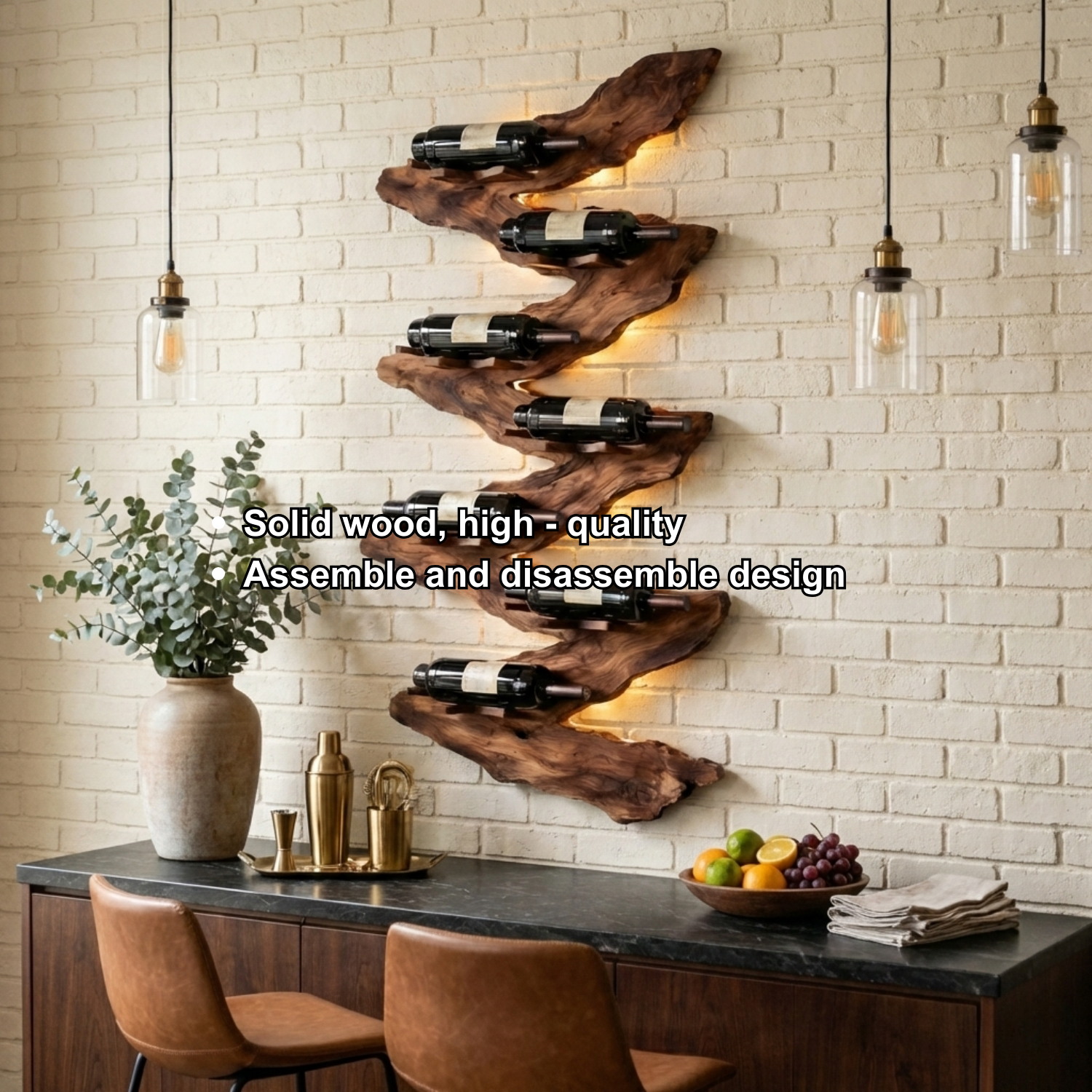Live Edge Wooden Wine Holder – Sculptural Wall Mounted Wine Rack