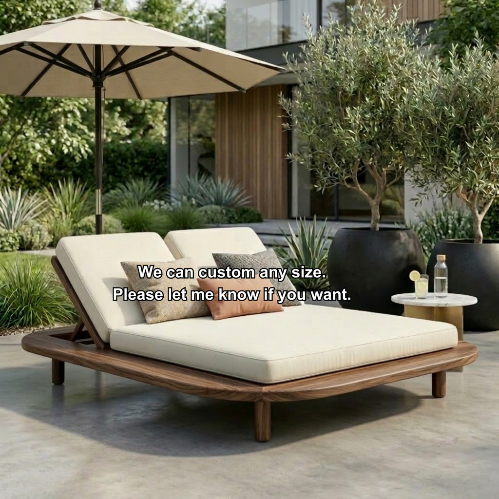 Luxury Solid Wood Double Outdoor Chaise Lounger Frame - Adjustable Resort Daybed