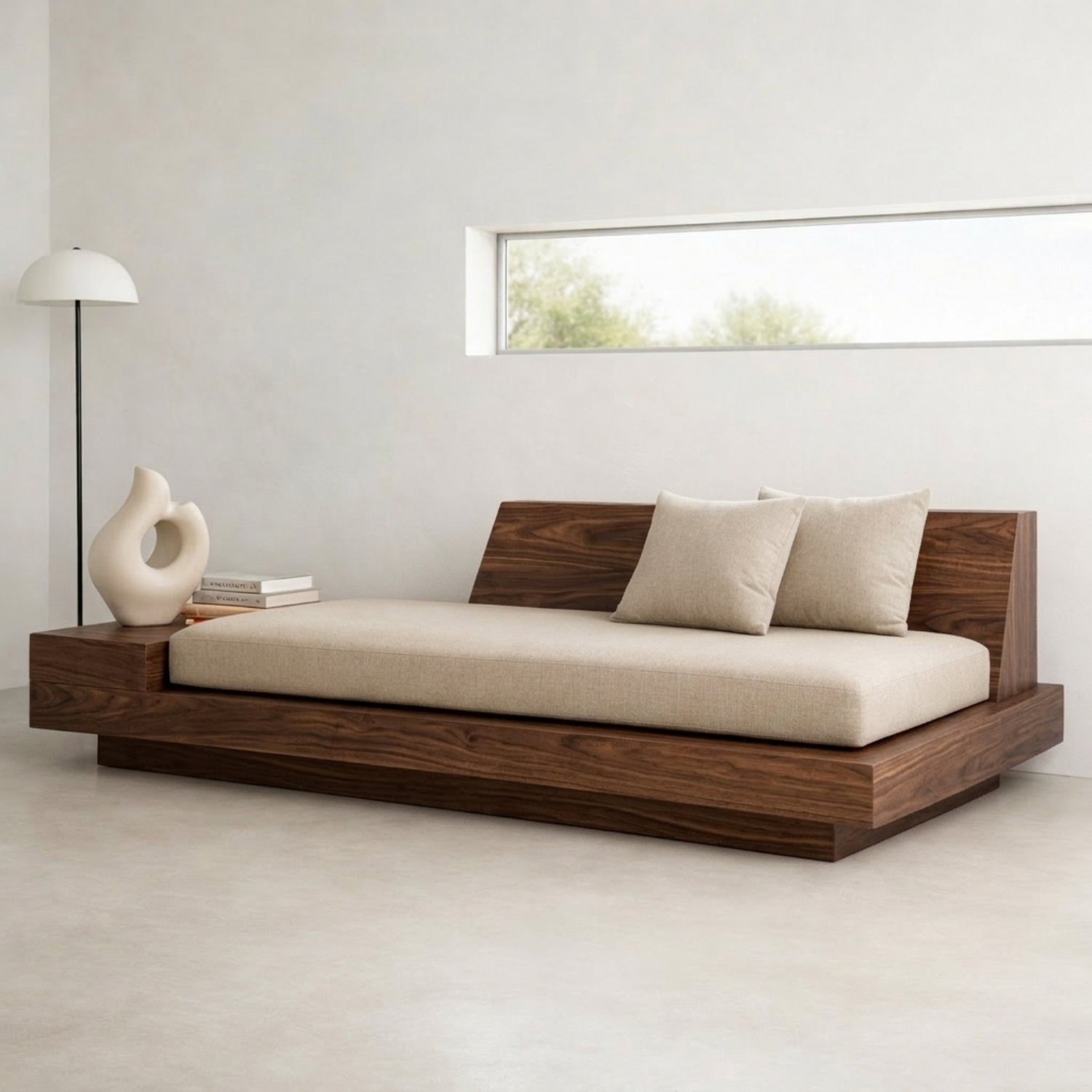 Modern Solid Wood Daybed with Minimalist Platform Base and Comfortable Backrest