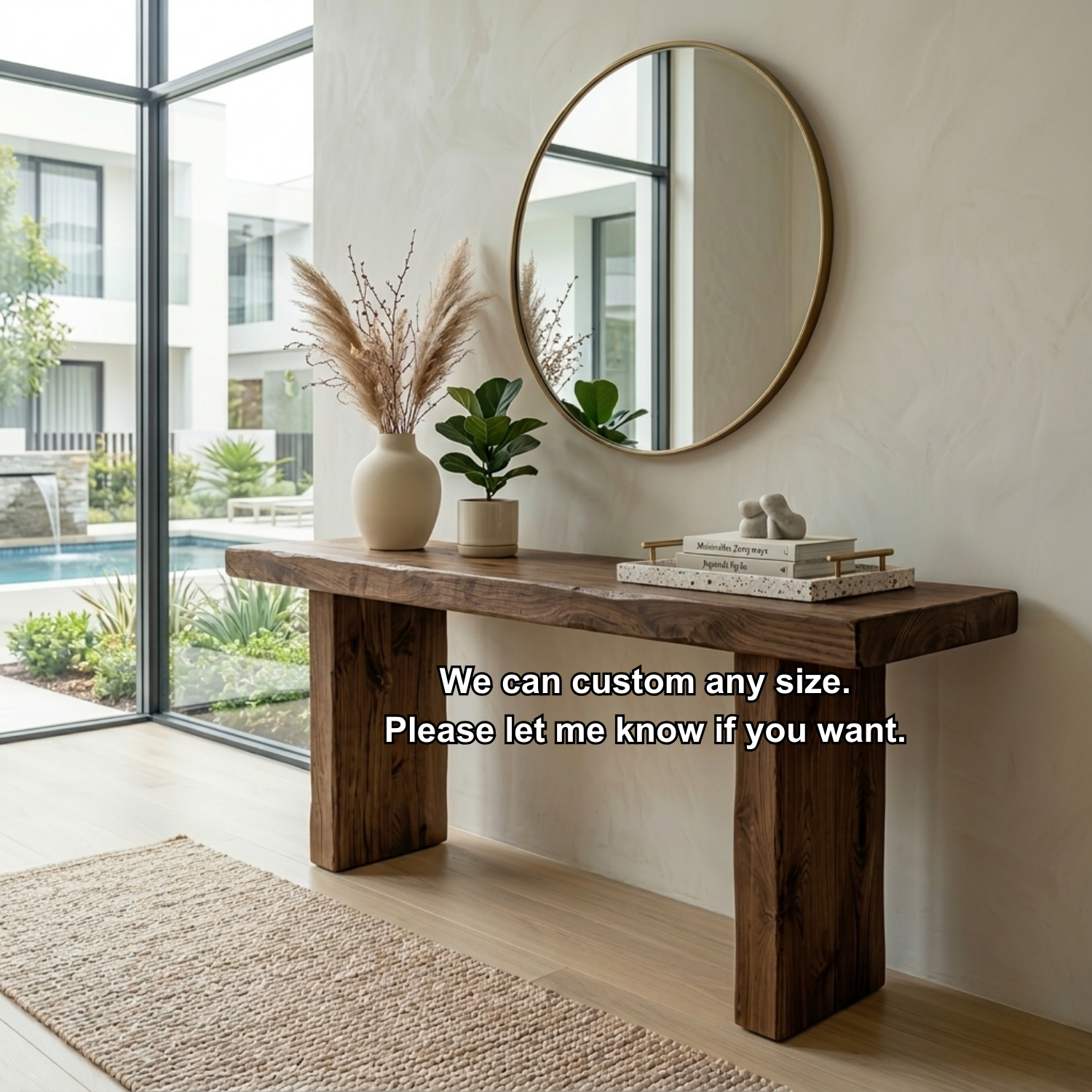 Minimal Solid Wood Console Table with Thick Block Legs – Modern Rustic Entryway Table