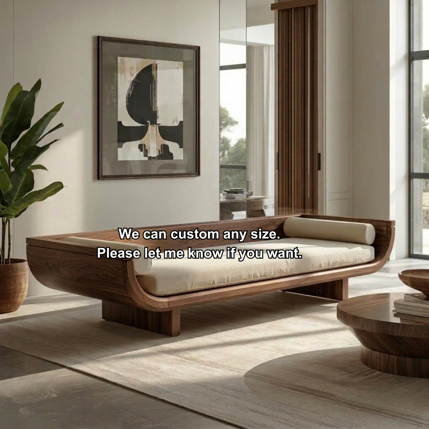 Contemporary Solid Wood Daybed with Curved Backrest and Cushioned Seat