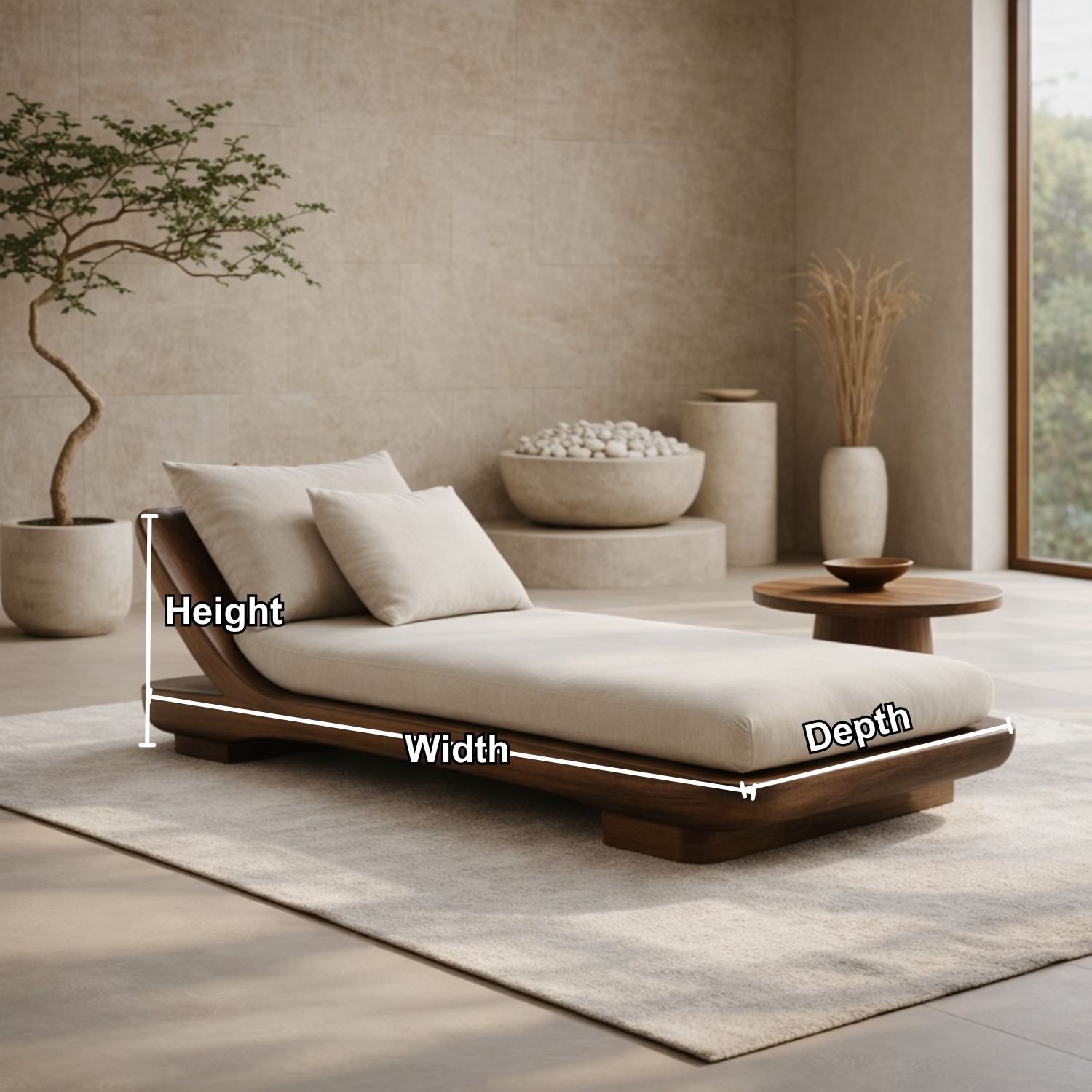 Solid Wood Daybed with Curved Frame – Modern Minimalist Lounge Chaise