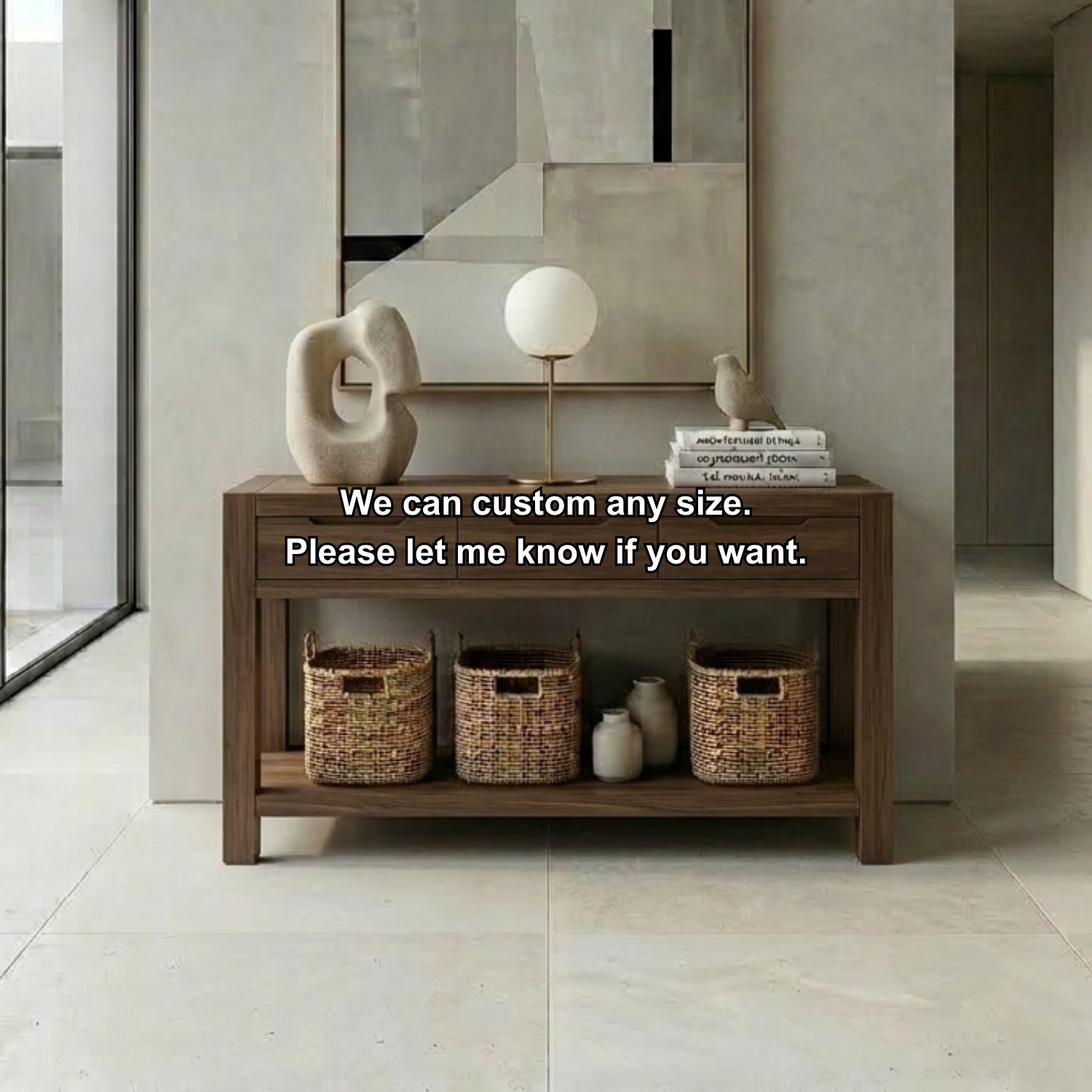 Solid Wood Console Table with Drawers and Shelf – Modern Minimalist Entryway Table