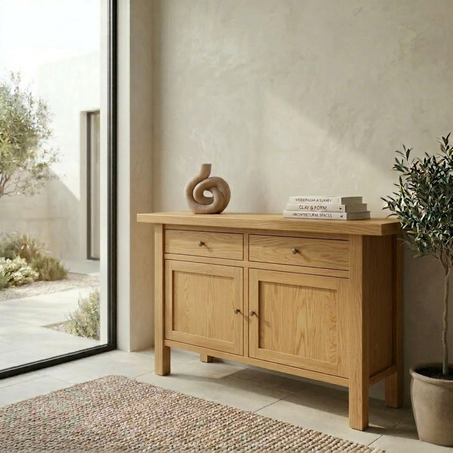 Solid Wood Console Table with Drawers and Cabinet – Classic Modern Entryway Sideboard