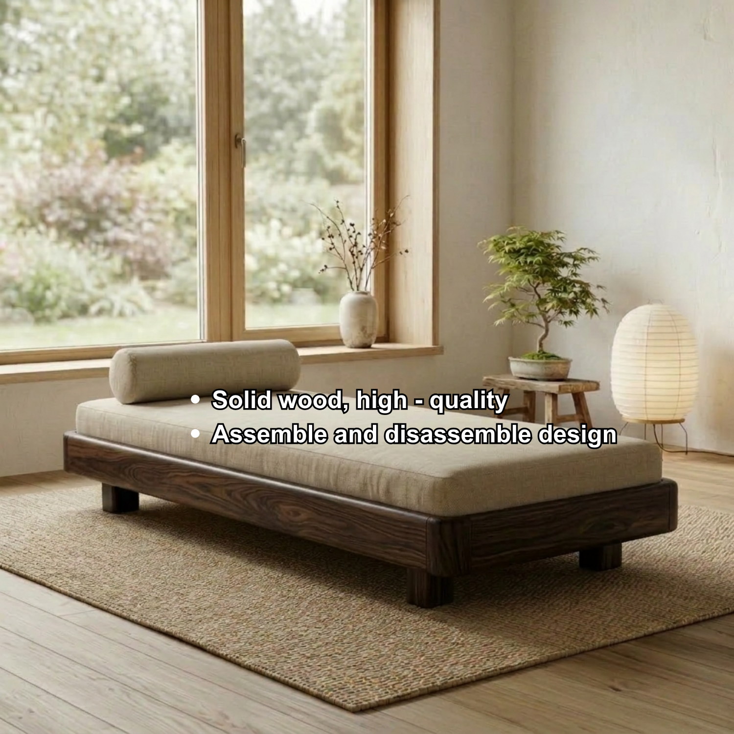 Handcrafted Japandi Solid Wood Daybed Frame - Low Profile Minimalist Bed