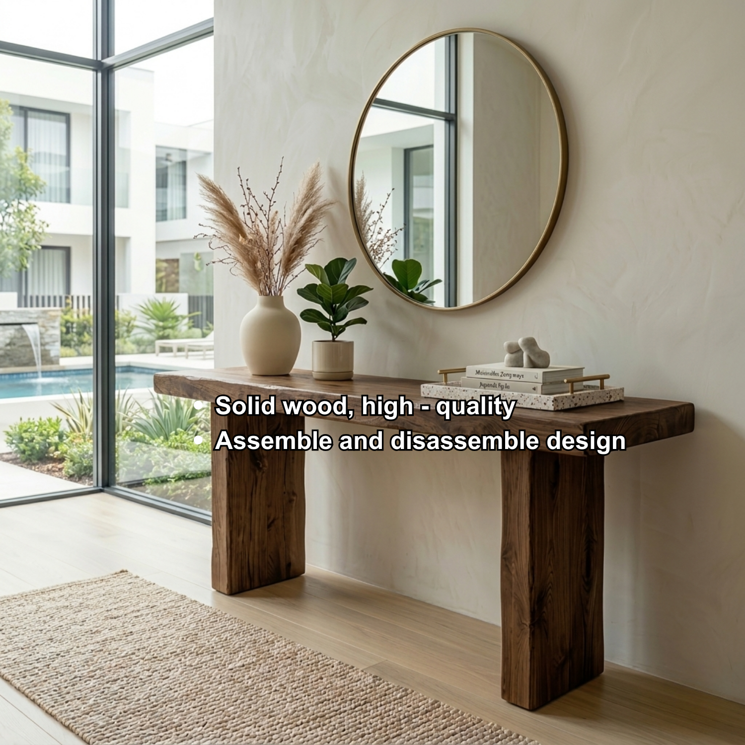 Minimal Solid Wood Console Table with Thick Block Legs – Modern Rustic Entryway Table