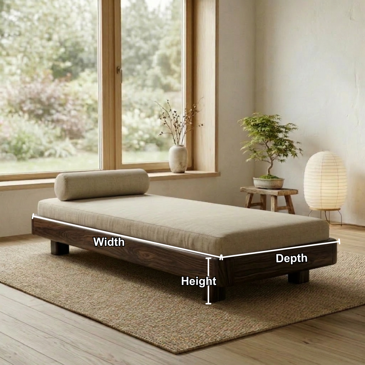 Handcrafted Japandi Solid Wood Daybed Frame - Low Profile Minimalist Bed