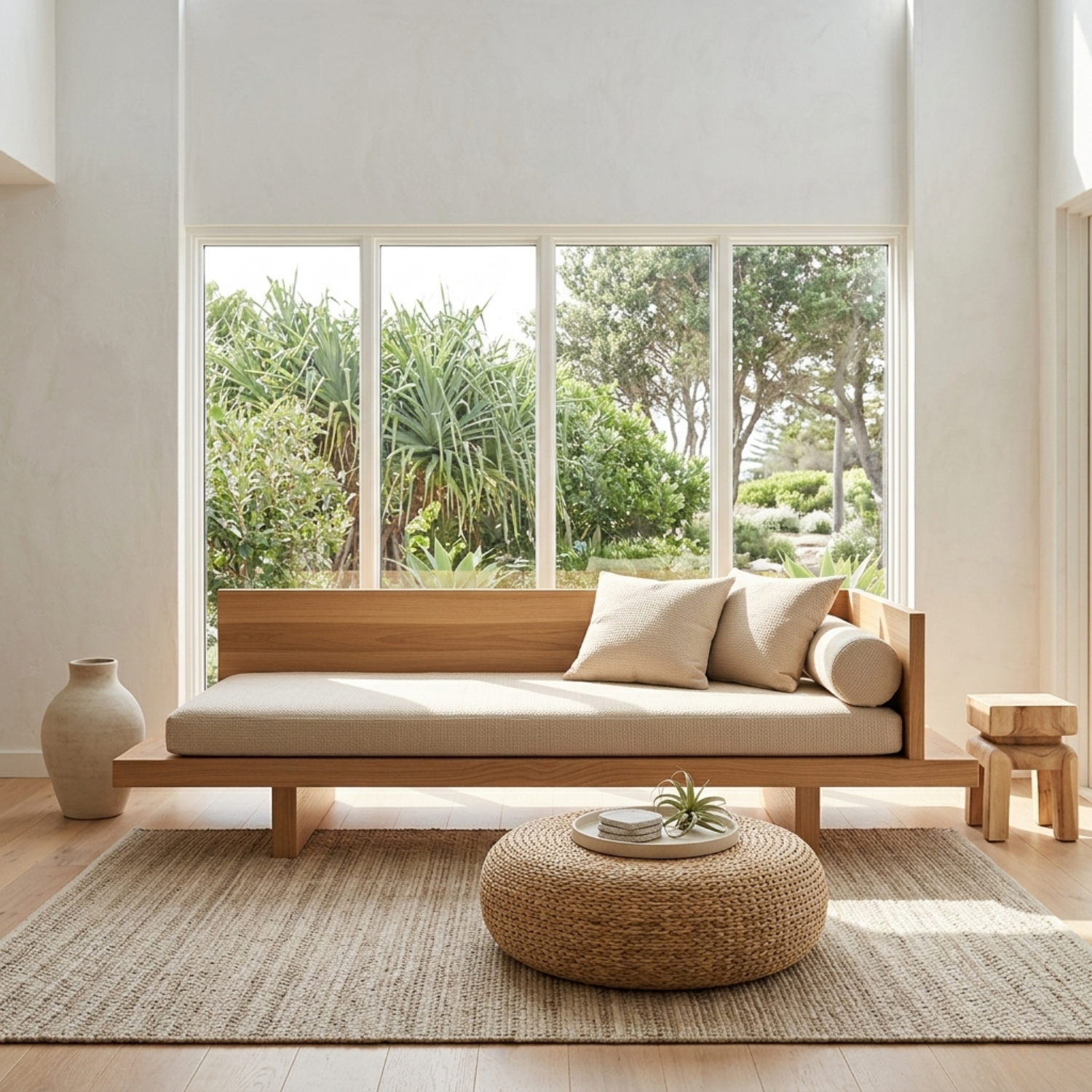 Handcrafted Asymmetrical Solid Wood Daybed Frame - Modern L-Shape Platform Bed