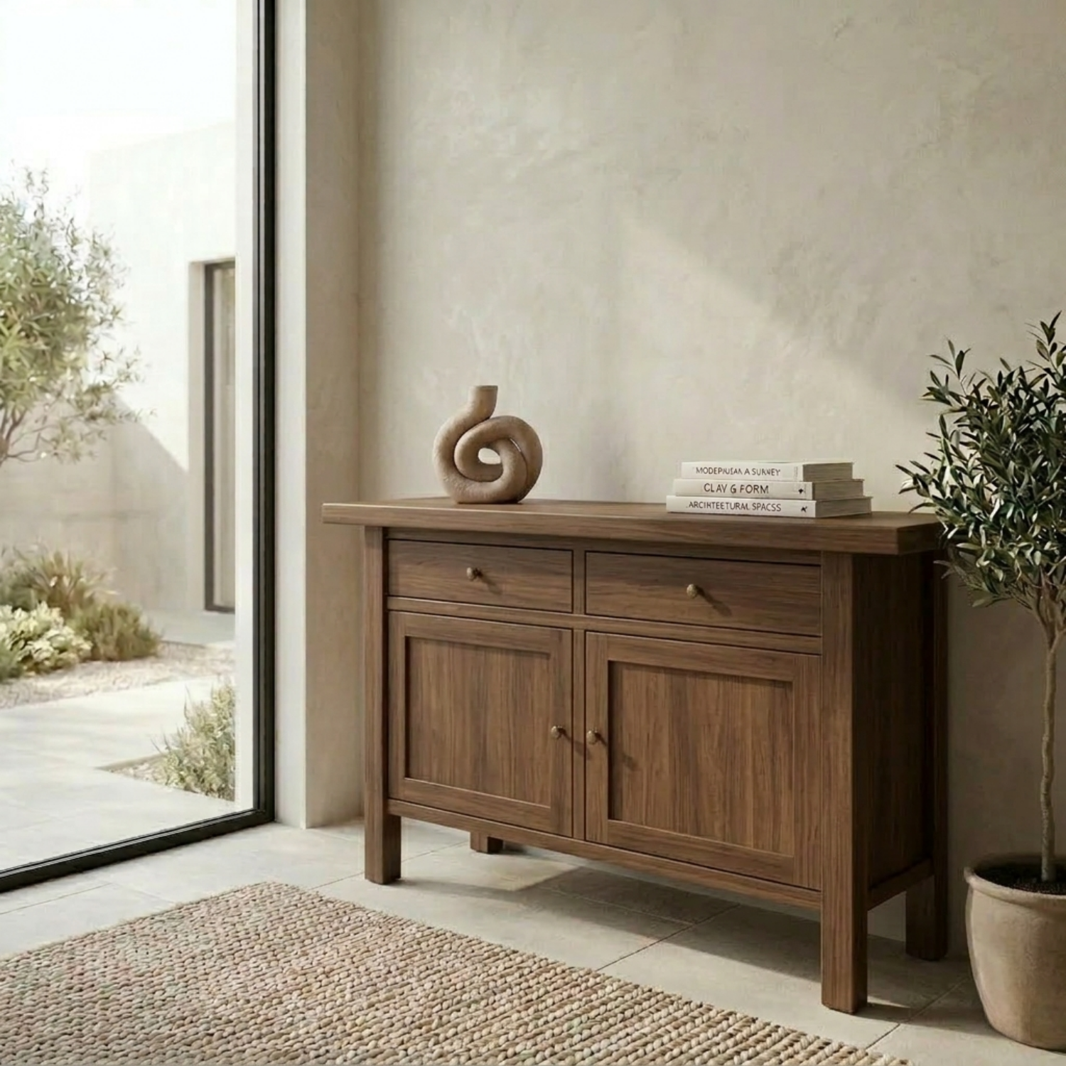 Solid Wood Console Table with Drawers and Cabinet – Classic Modern Entryway Sideboard
