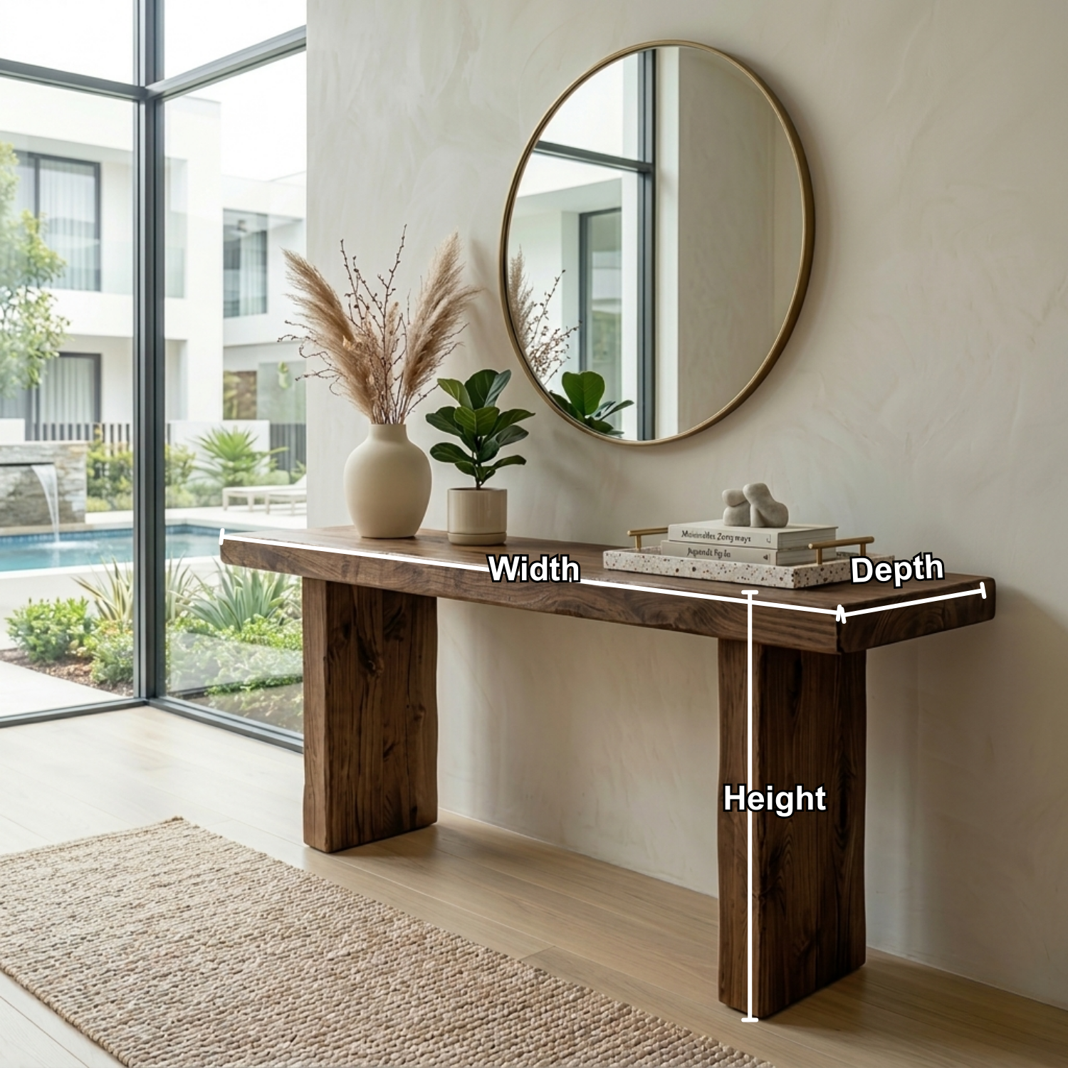 Minimal Solid Wood Console Table with Thick Block Legs – Modern Rustic Entryway Table