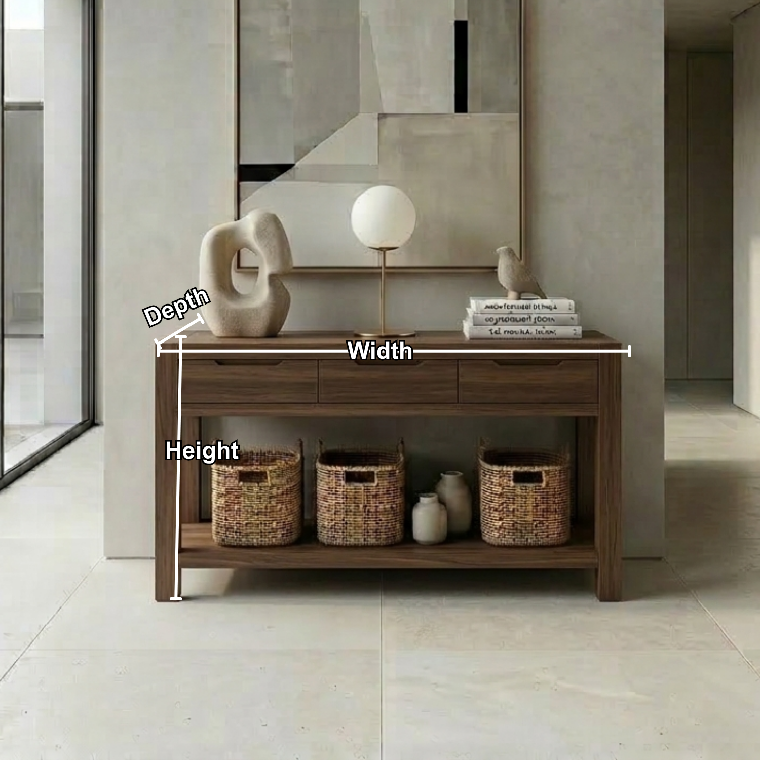 Solid Wood Console Table with Drawers and Shelf – Modern Minimalist Entryway Table