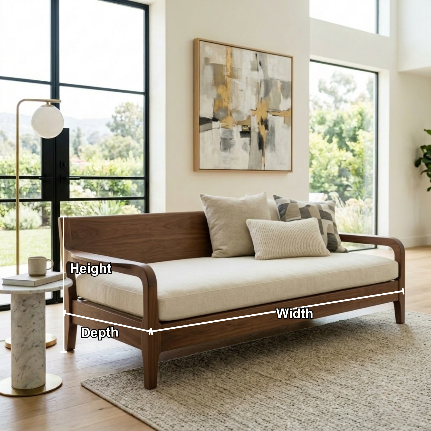Handcrafted Solid Wood Daybed Frame - Mid-Century Modern Minimalist Sofa Bed