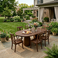 Oval Solid Wood Outdoor Dining Table with Double Rounded Form Base
