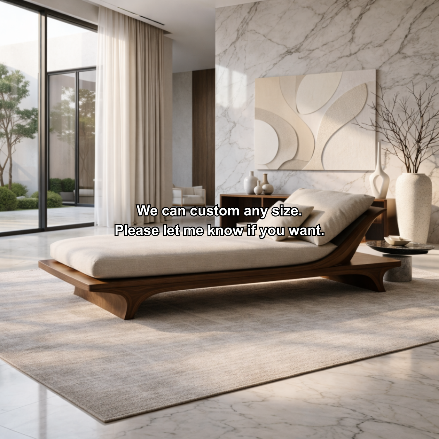 Modern Solid Wood Daybed Frame with Curved Backrest – Minimalist Wooden Lounge Bed