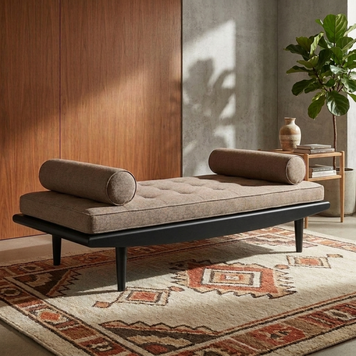 Solid Wood Daybed Frame with Mid-Century Legs – Modern Minimalist Lounge Bed