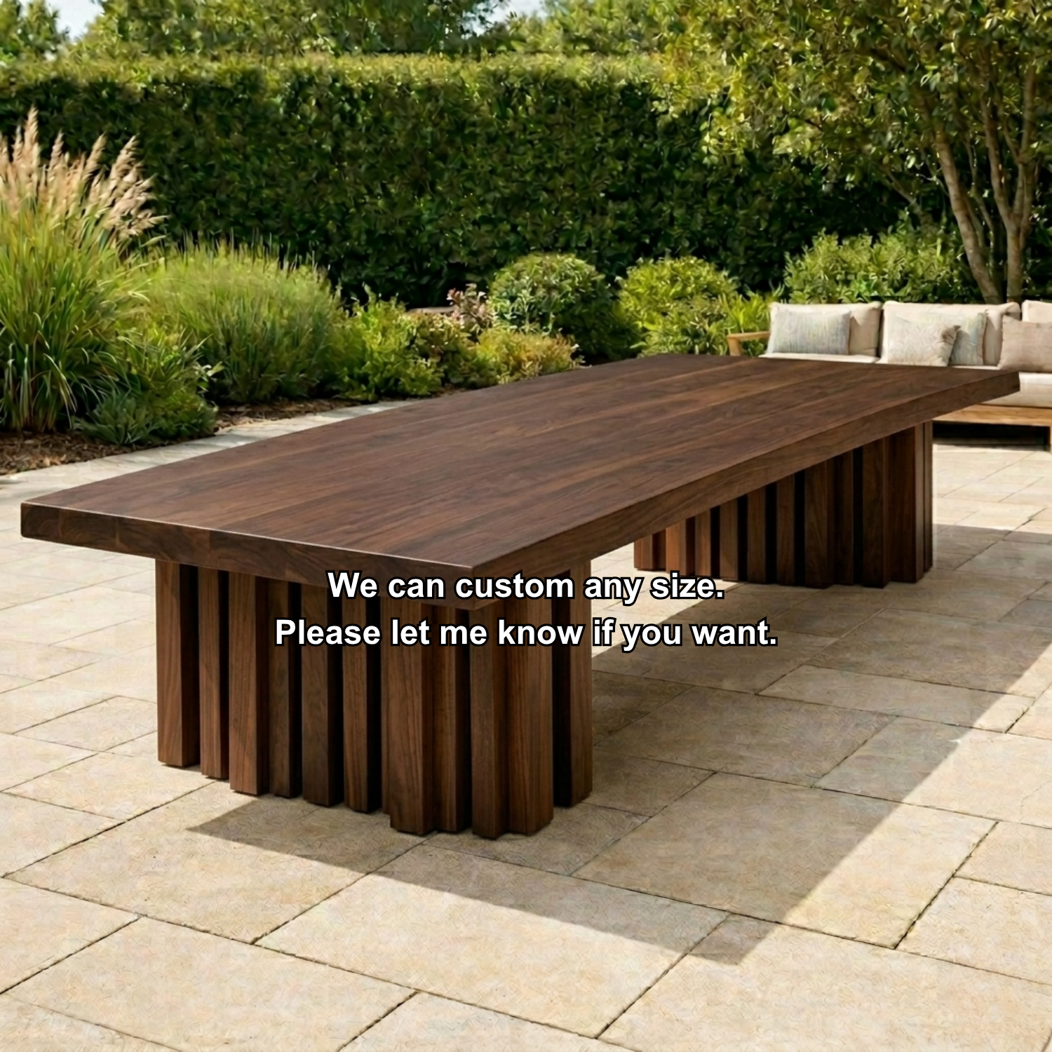 Solid Wood Outdoor Dining Table Rectangular Top with Fluted Pedestal Base