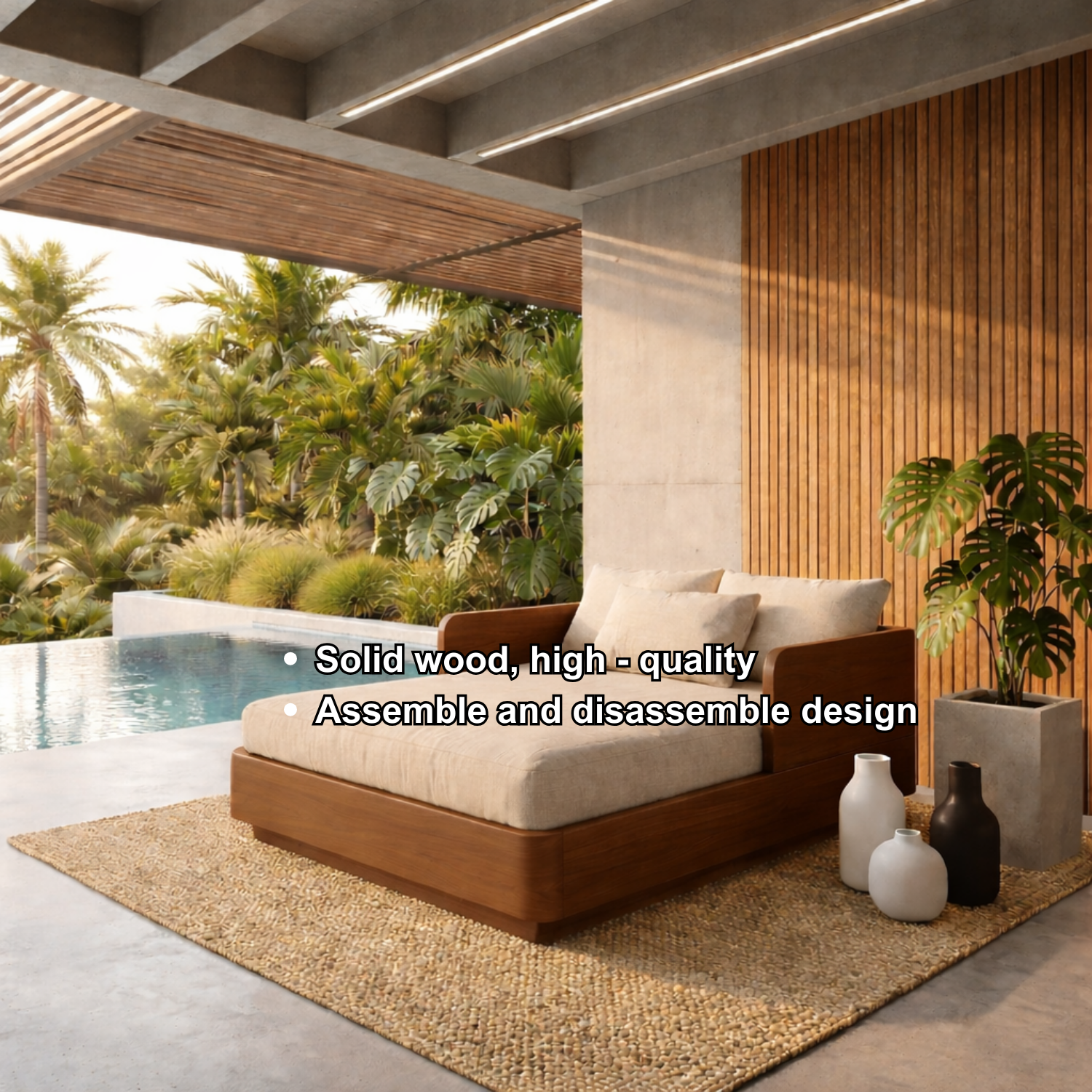 Solid Wood Daybed Frame with Side Backrest – Modern Minimalist Lounge Bed