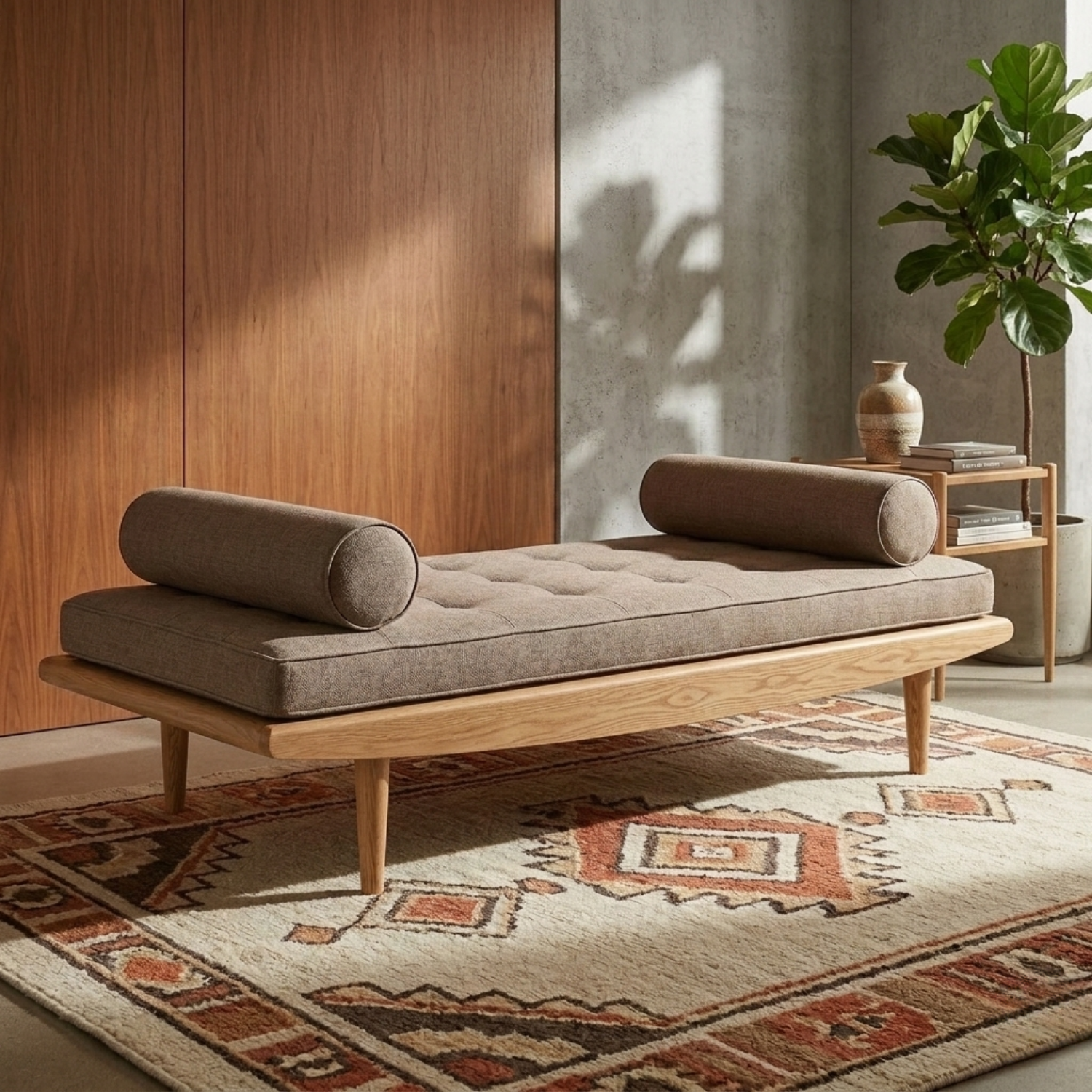 Solid Wood Daybed Frame with Mid-Century Legs – Modern Minimalist Lounge Bed