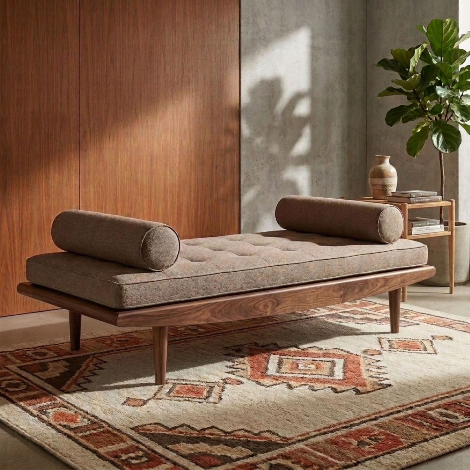 Solid Wood Daybed Frame with Mid-Century Legs – Modern Minimalist Lounge Bed
