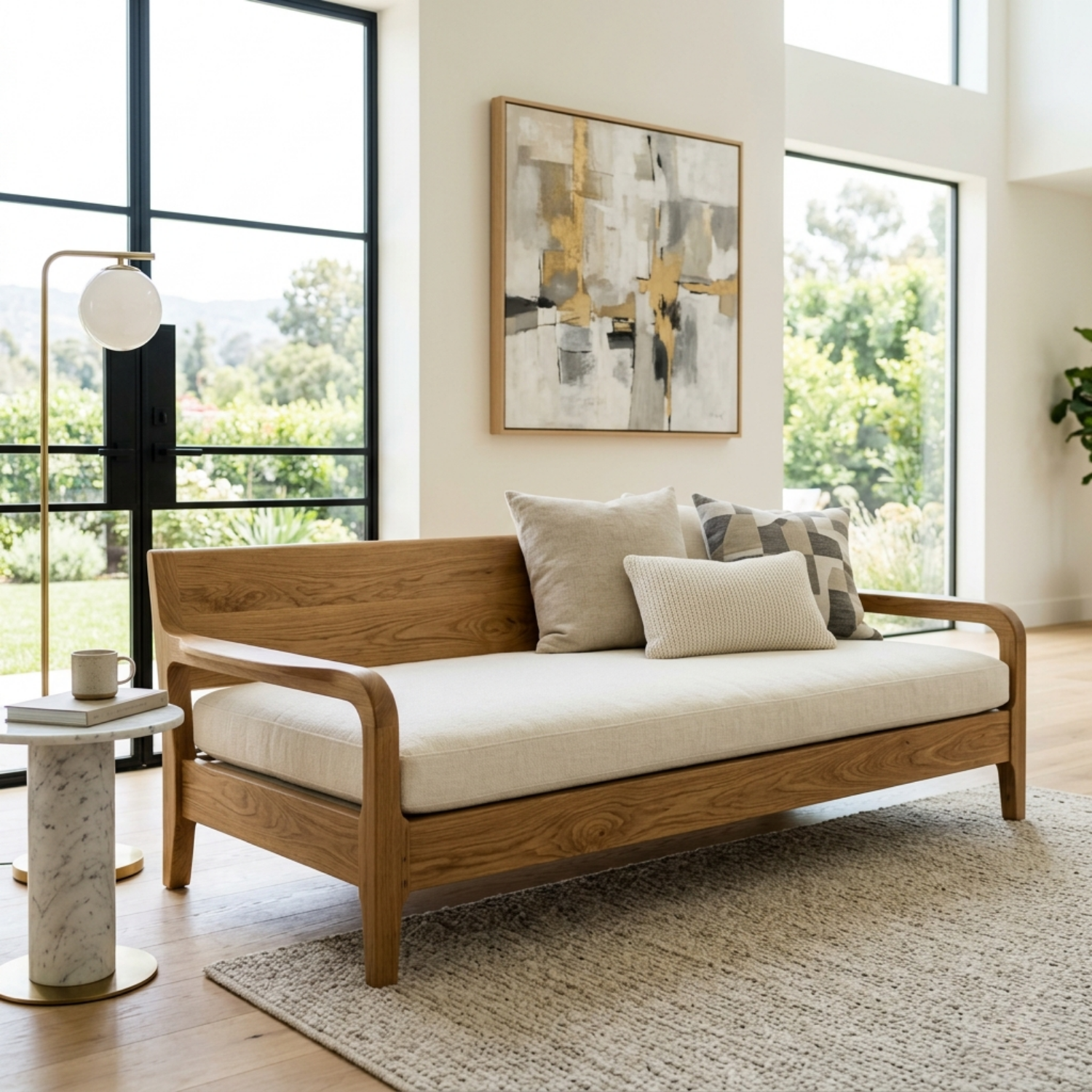 Handcrafted Solid Wood Daybed Frame - Mid-Century Modern Minimalist Sofa Bed