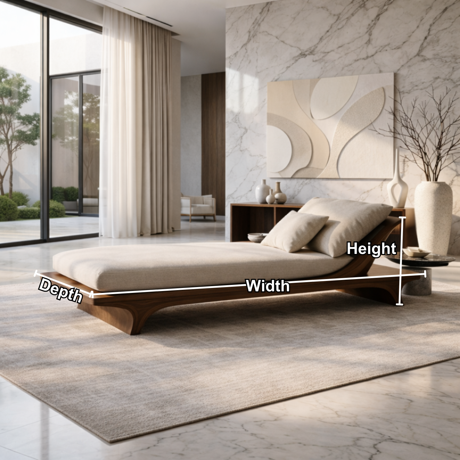 Modern Solid Wood Daybed Frame with Curved Backrest – Minimalist Wooden Lounge Bed