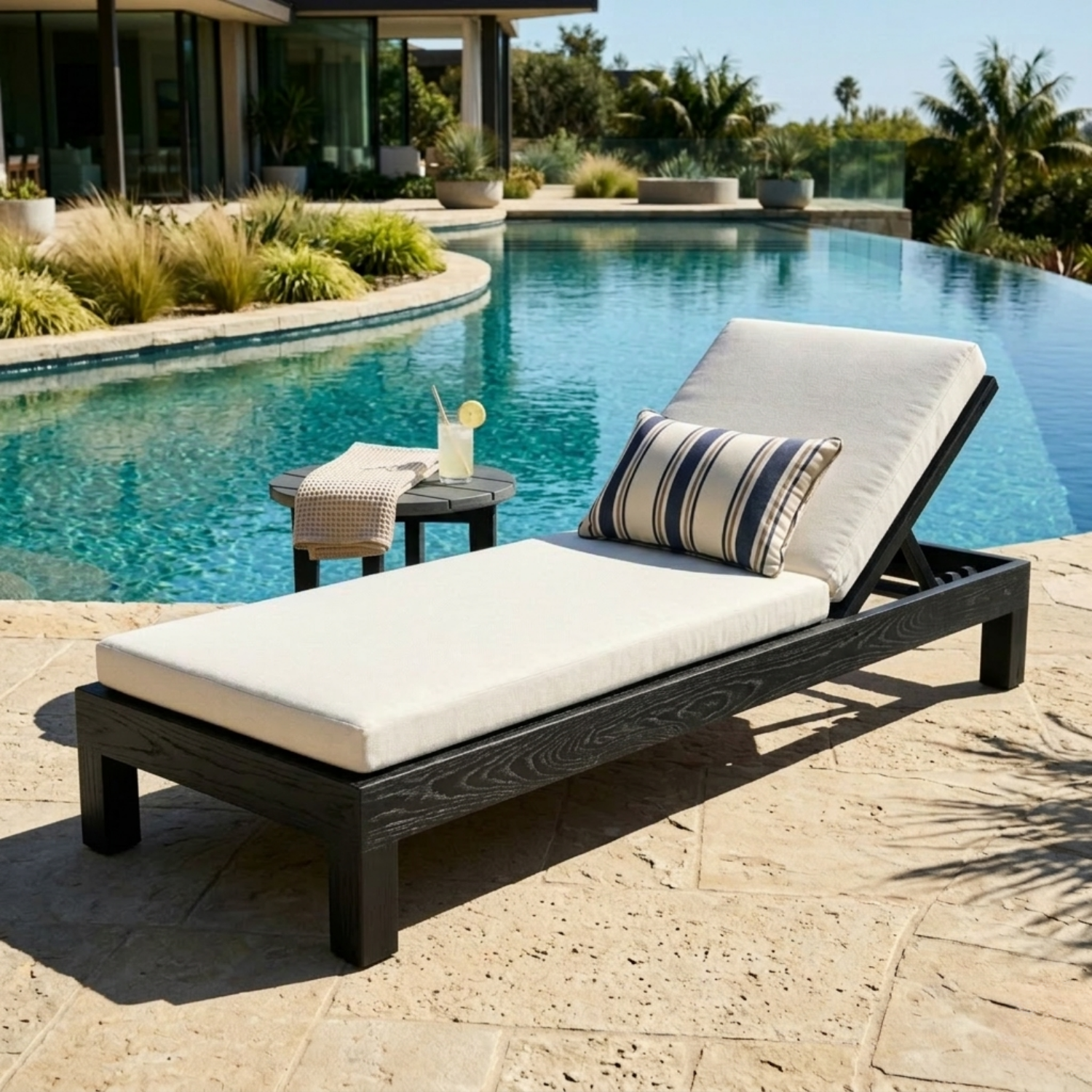 Handcrafted Solid Wood Outdoor Chaise Lounge - Adjustable Reclining Sun Lounger Frame