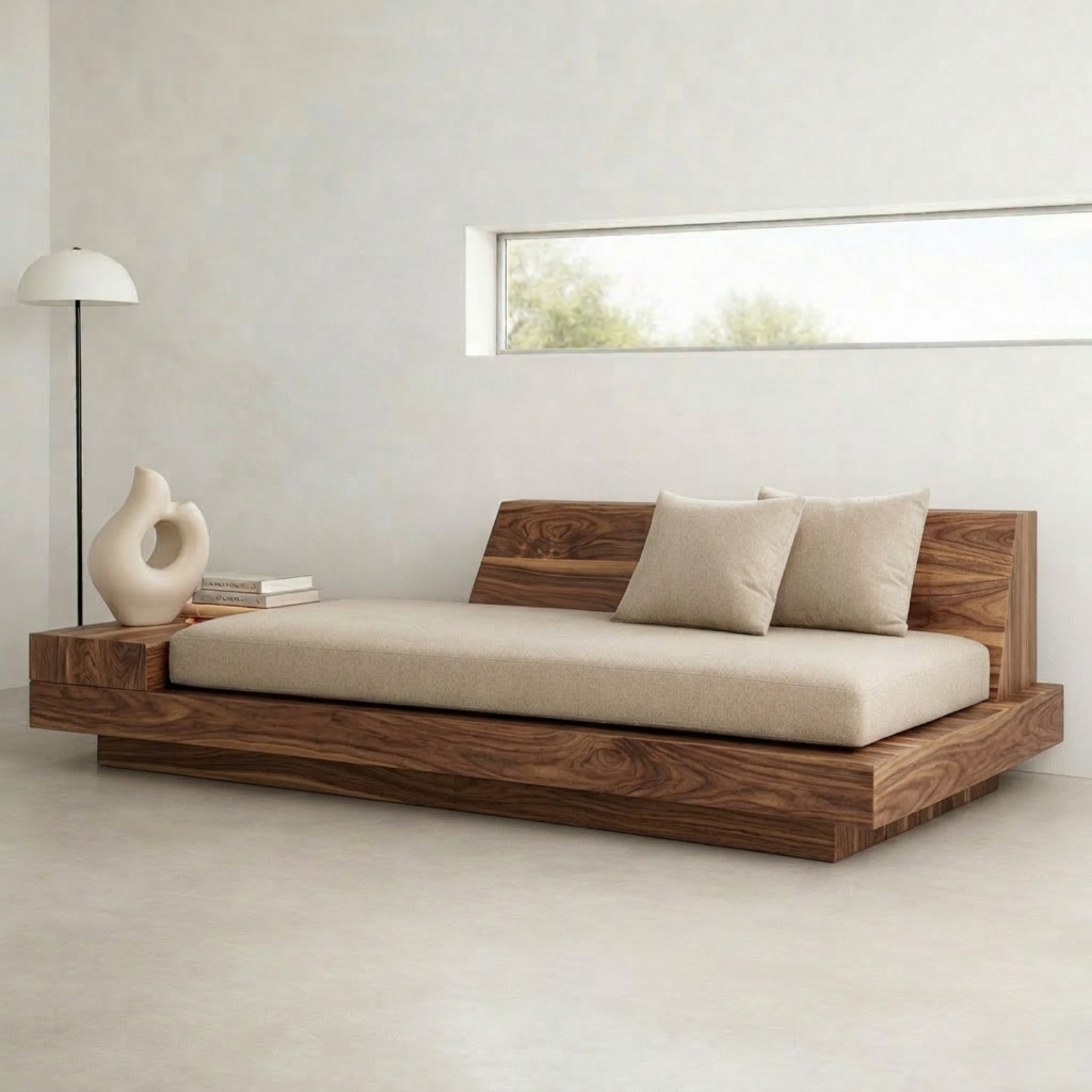 Modern Solid Wood Daybed with Minimalist Platform Base and Comfortable Backrest