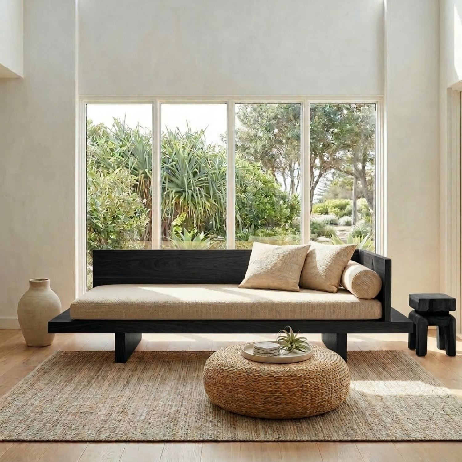 Handcrafted Asymmetrical Solid Wood Daybed Frame - Modern L-Shape Platform Bed
