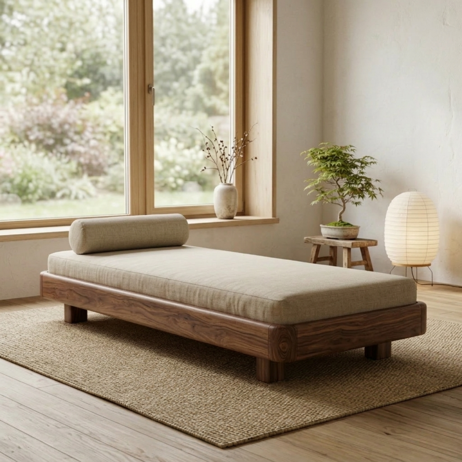 Handcrafted Japandi Solid Wood Daybed Frame - Low Profile Minimalist Bed