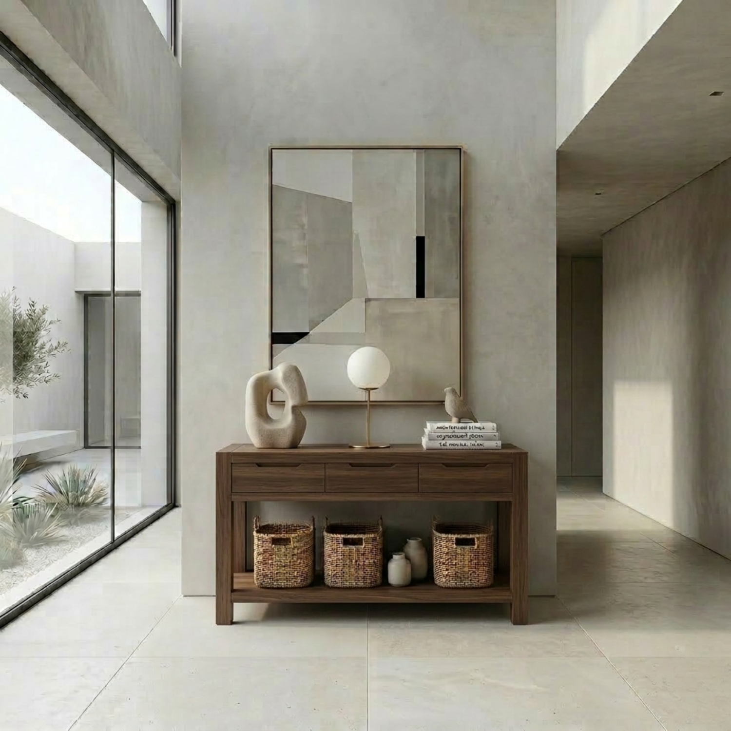 Solid Wood Console Table with Drawers and Shelf – Modern Minimalist Entryway Table