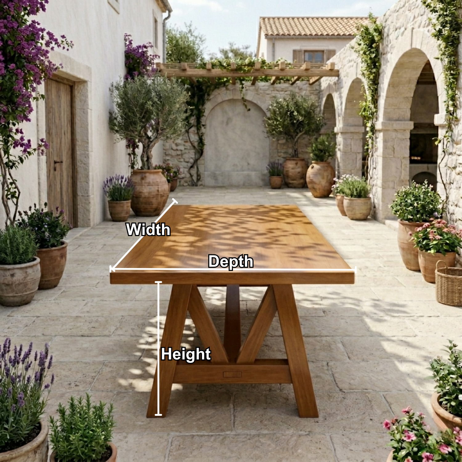 Rectangular Solid Wood Outdoor Dining Table with A-Frame Pedestal Base