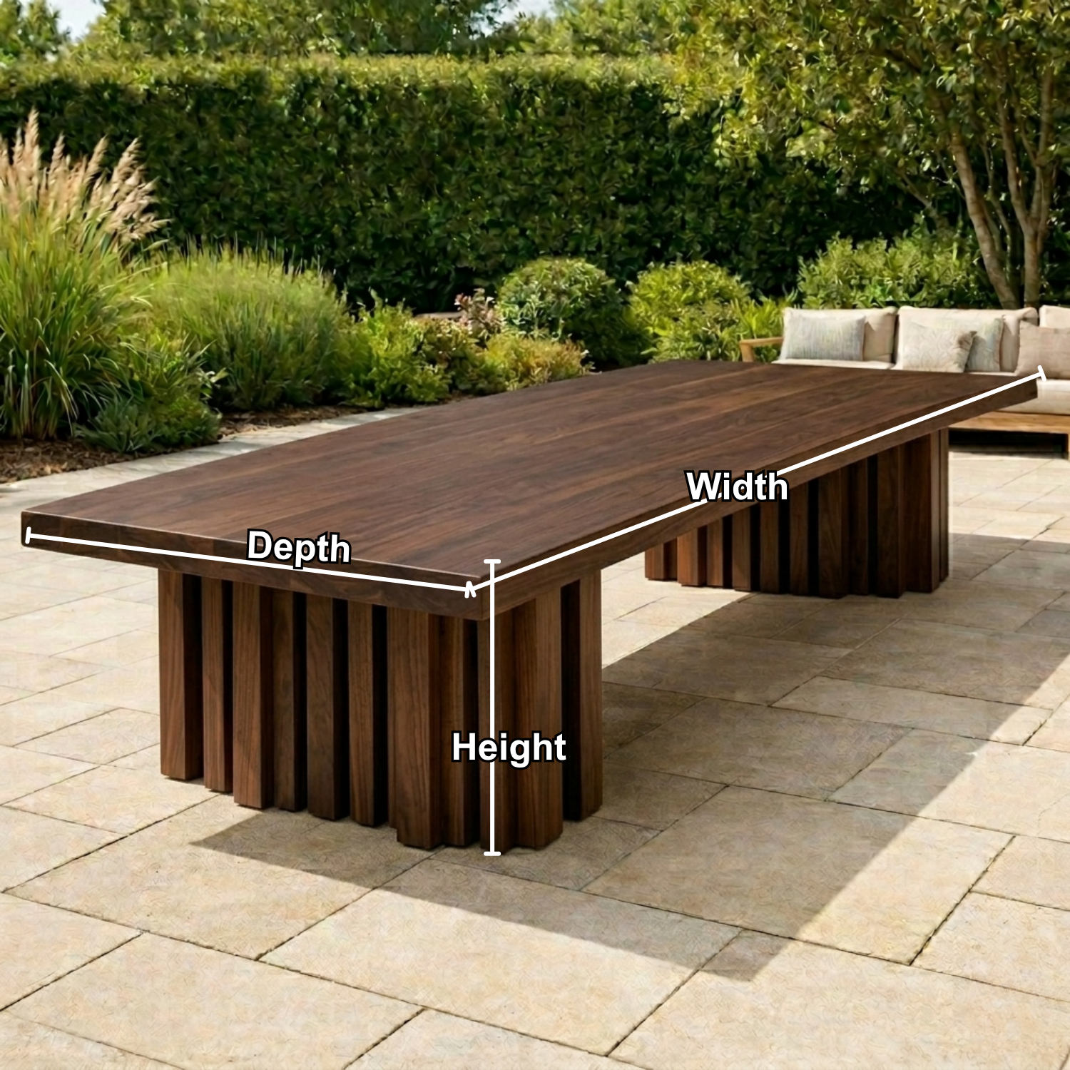 Solid Wood Outdoor Dining Table Rectangular Top with Fluted Pedestal Base