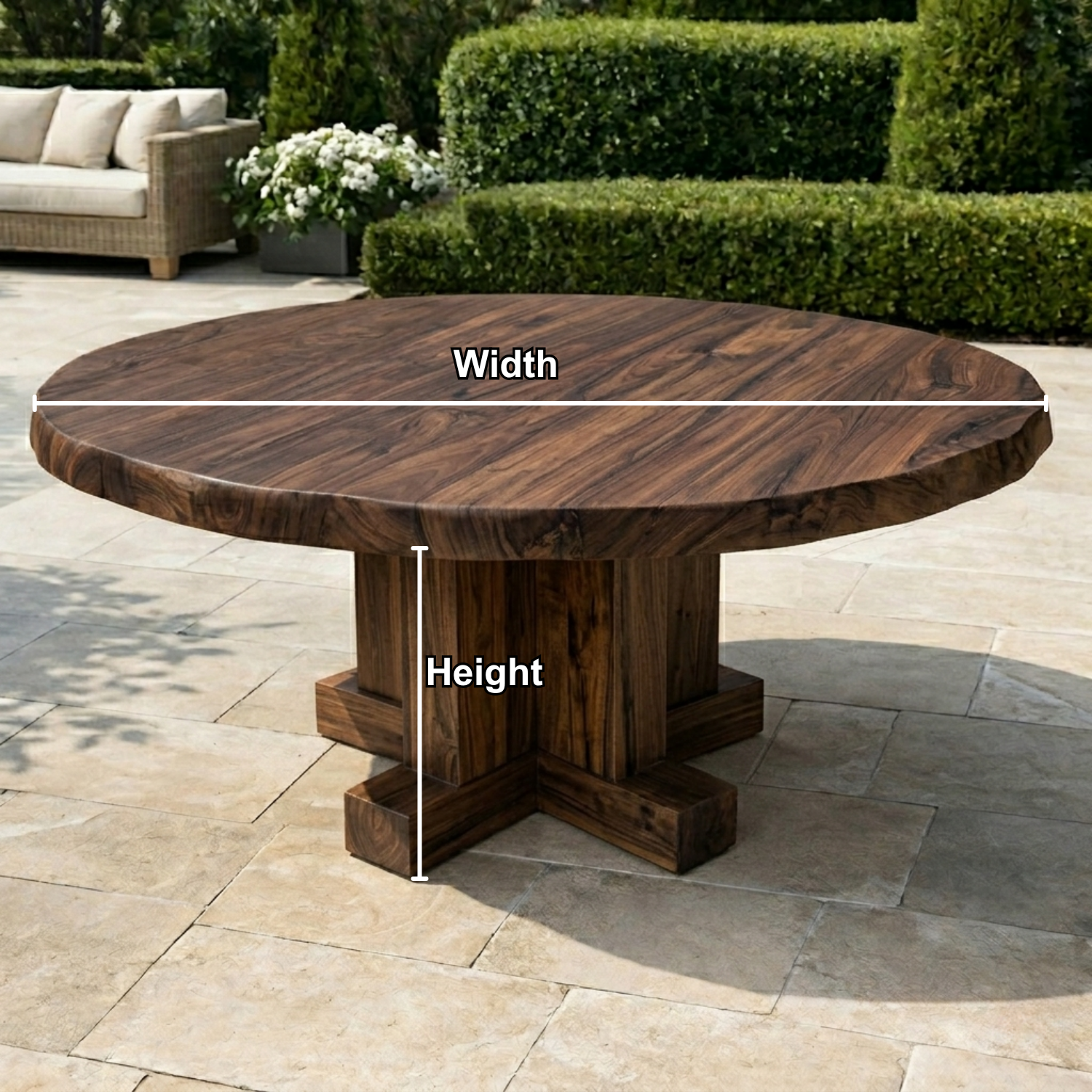 Round Live Edge Solid Wood Outdoor Dining Table with Cross Pedestal Base