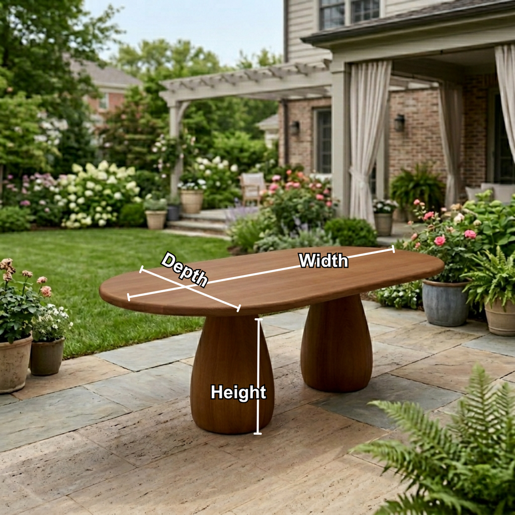 Oval Solid Wood Outdoor Dining Table with Double Rounded Form Base