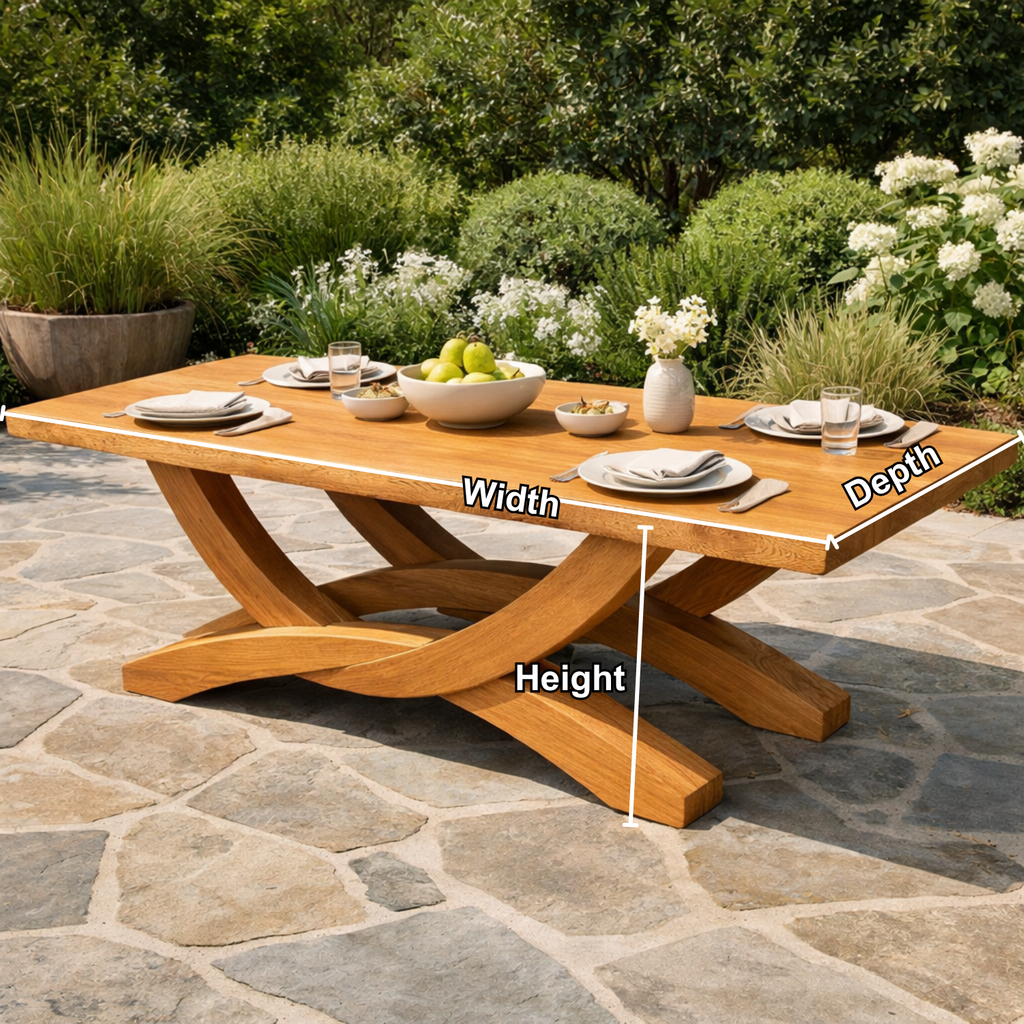 Solid Wood Outdoor Dining Table Rectangular Top with Sculptural Cross Base