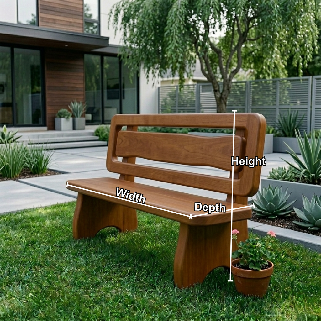 Solid Wood Outdoor Bench with Double Slat Back Modern Garden Patio Seating