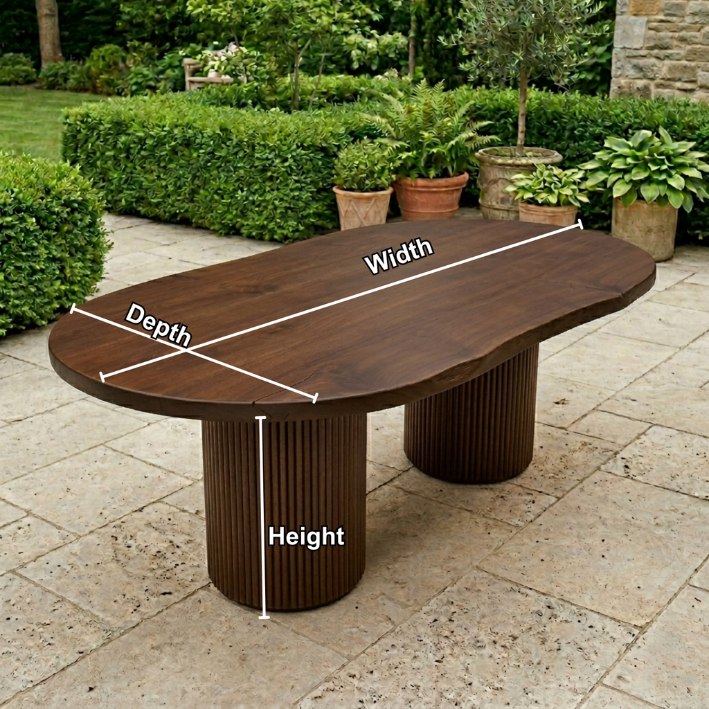 Solid Wood Outdoor Dining Table Oval Sculptural Base Modern Patio Garden Table