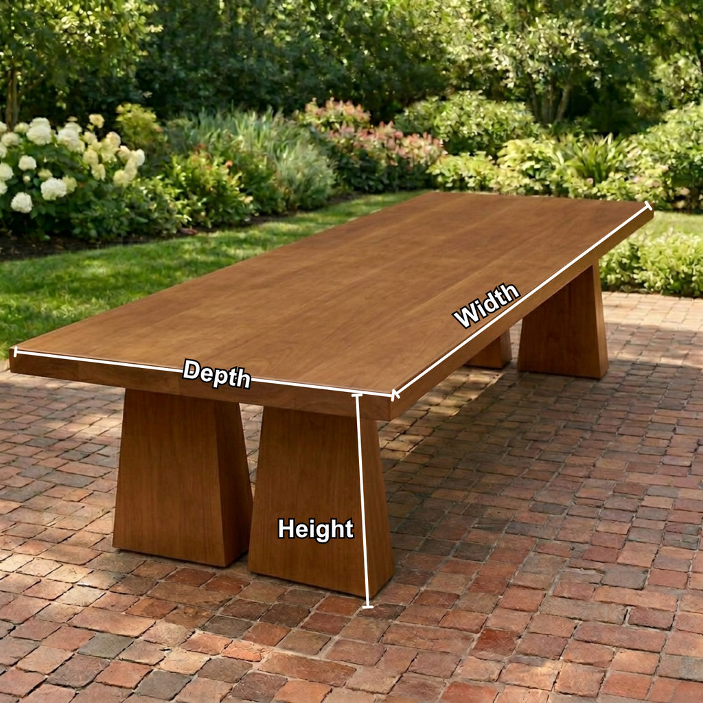 Solid Wood Outdoor Dining Table Rectangular Top with Dual Pedestal Block Base
